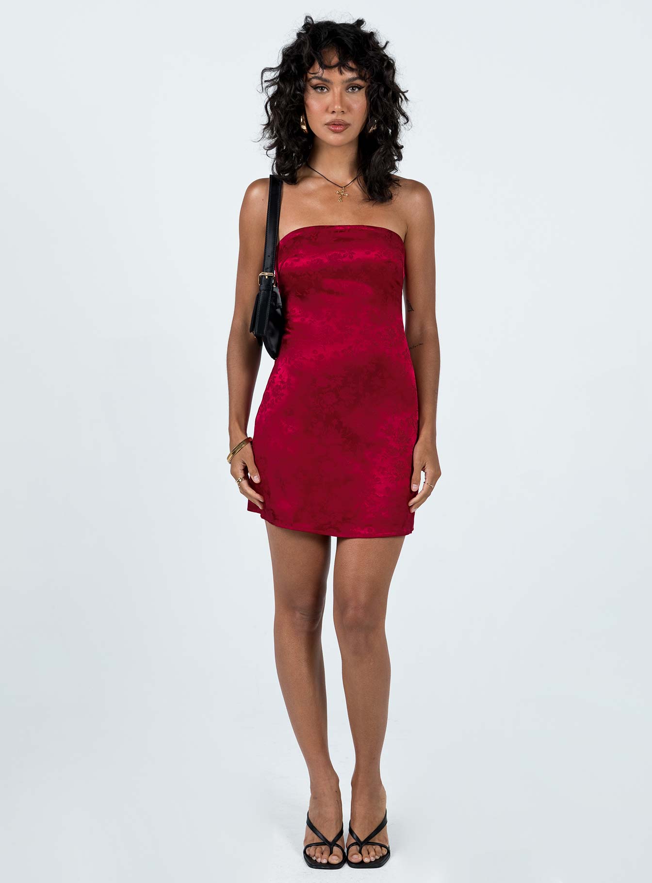 Ramie Strapless Mini Dress Burgundy Low Impact - Image 3