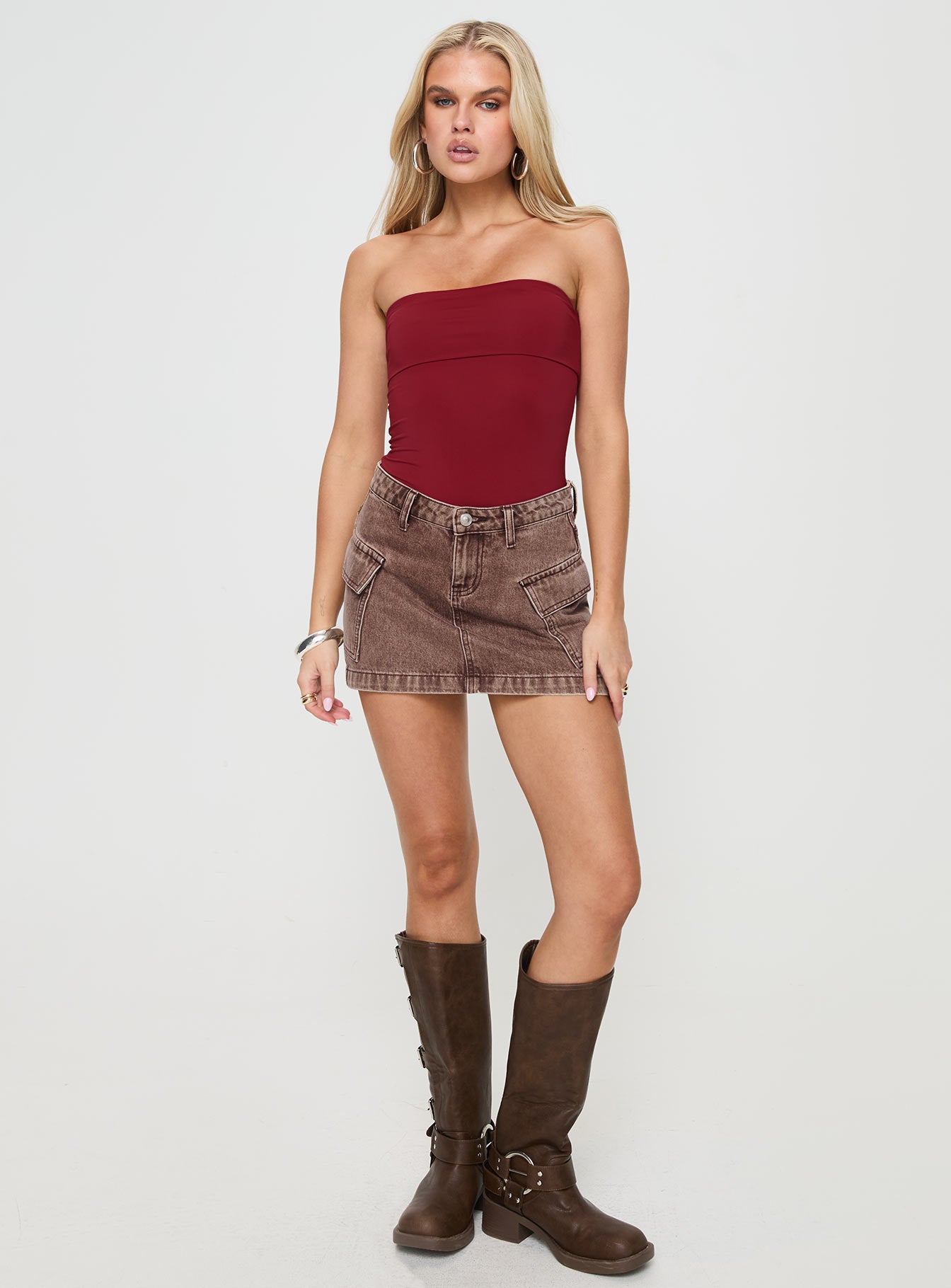 Niner Strapless Bodysuit Burgundy - Image 3