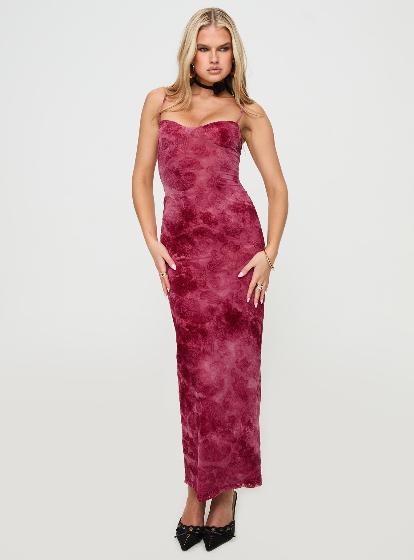 Orla Paisley Maxi Dress Burgundy - Image 3