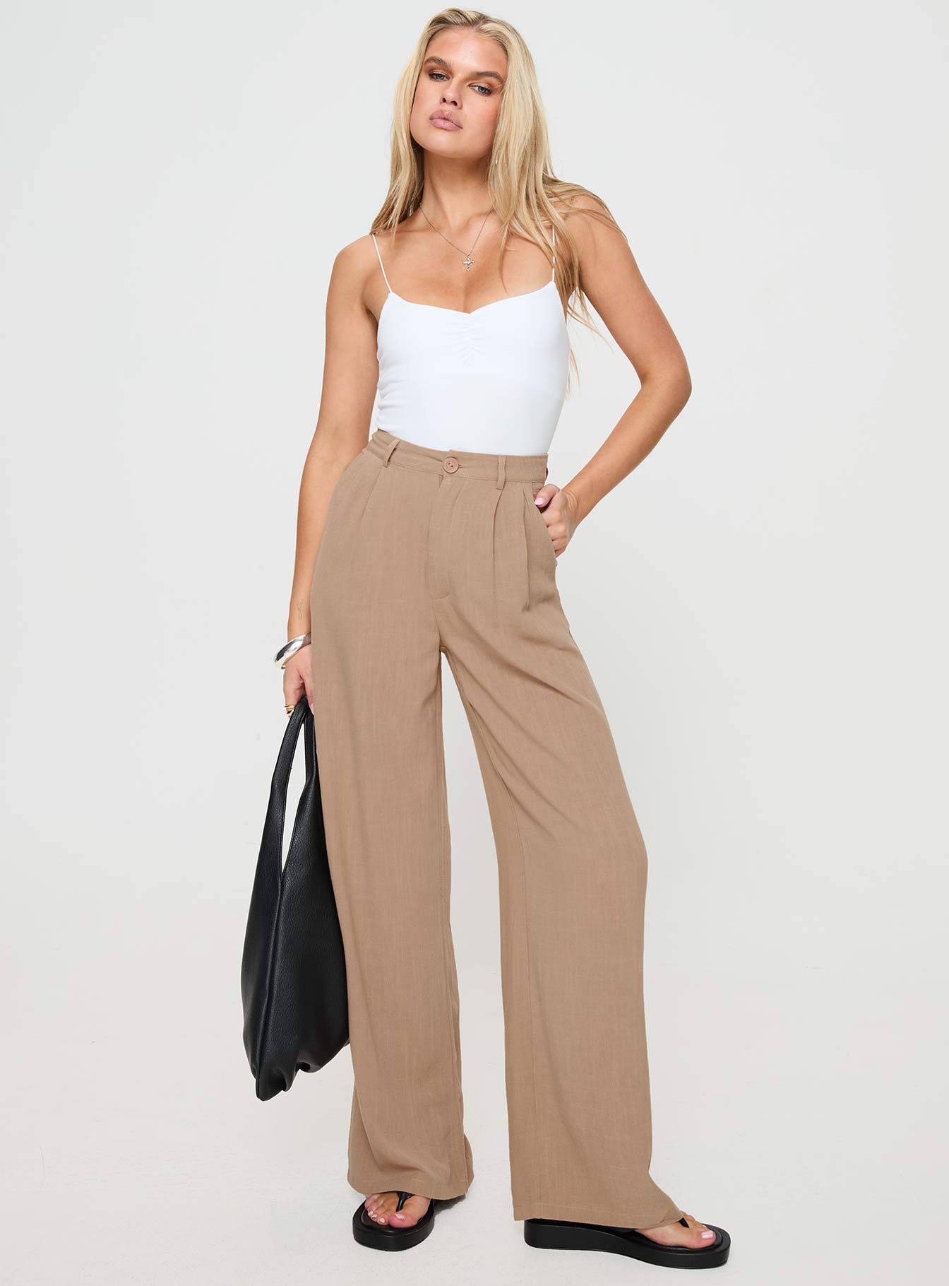 Brenda Linen Blend Pants Beige - Image 3