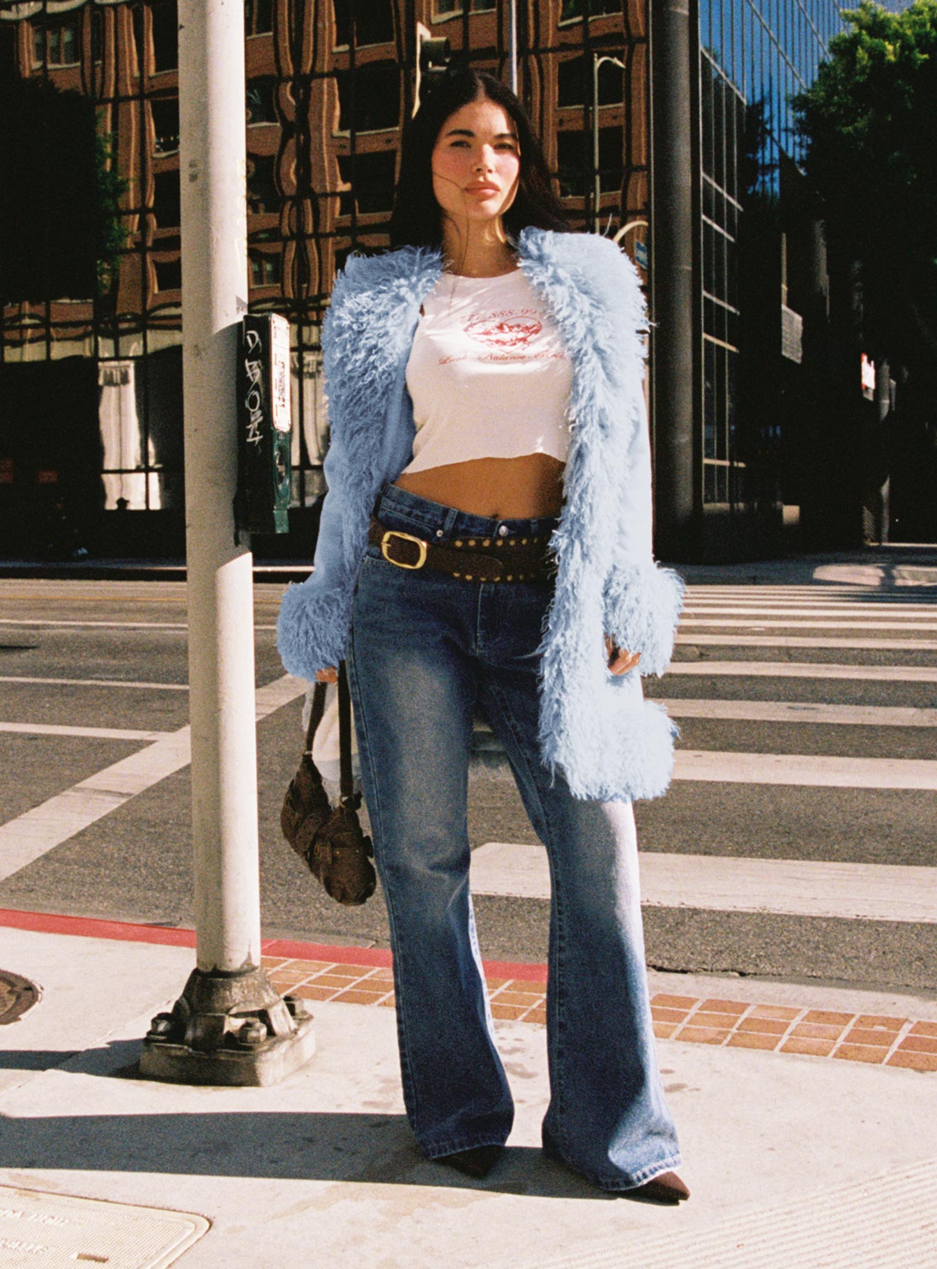 Josefina Faux Fur Detail Jacket Blue - Image 2