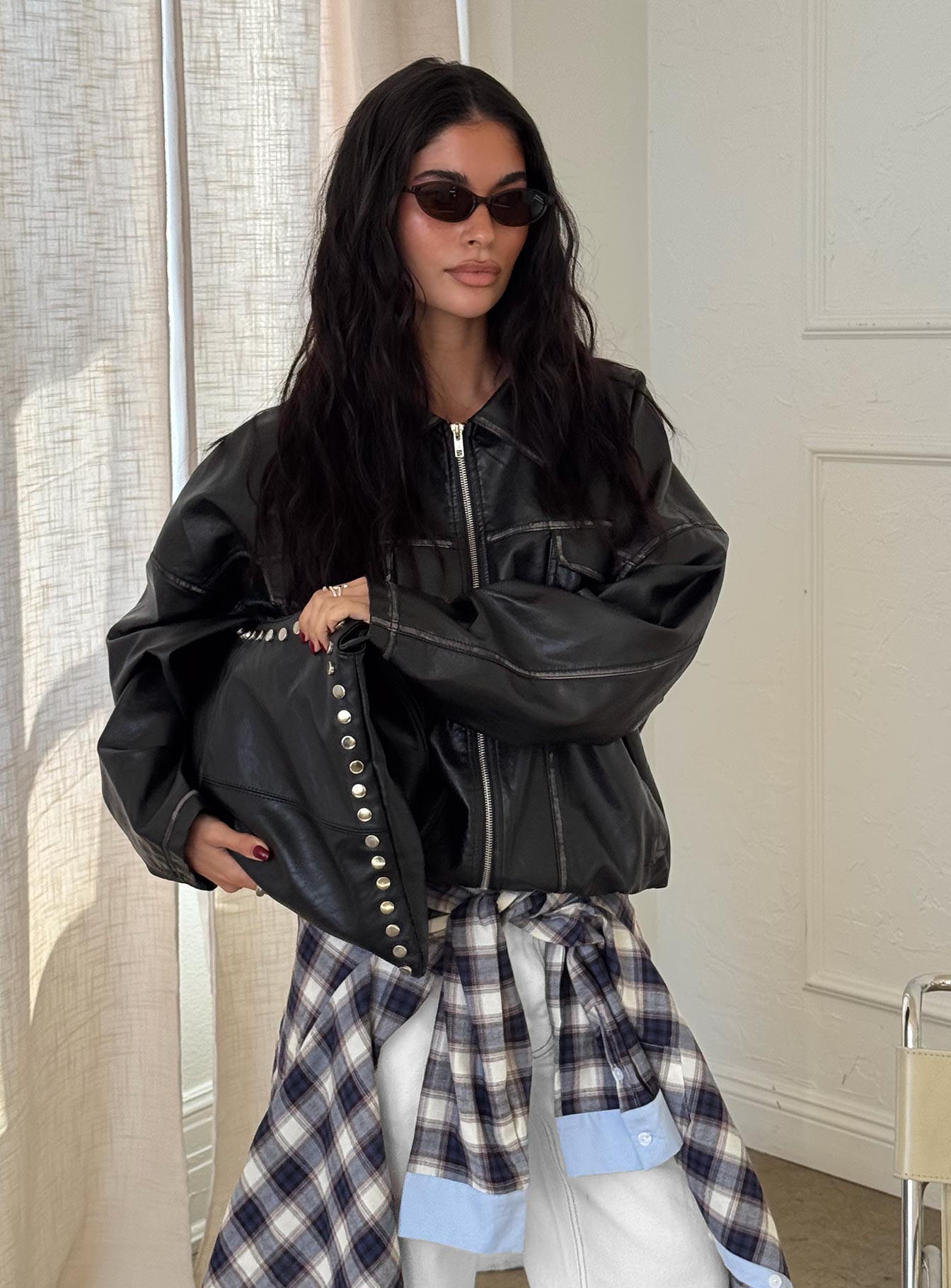 Tanza Faux Leather Jacket Washed Black - Image 12