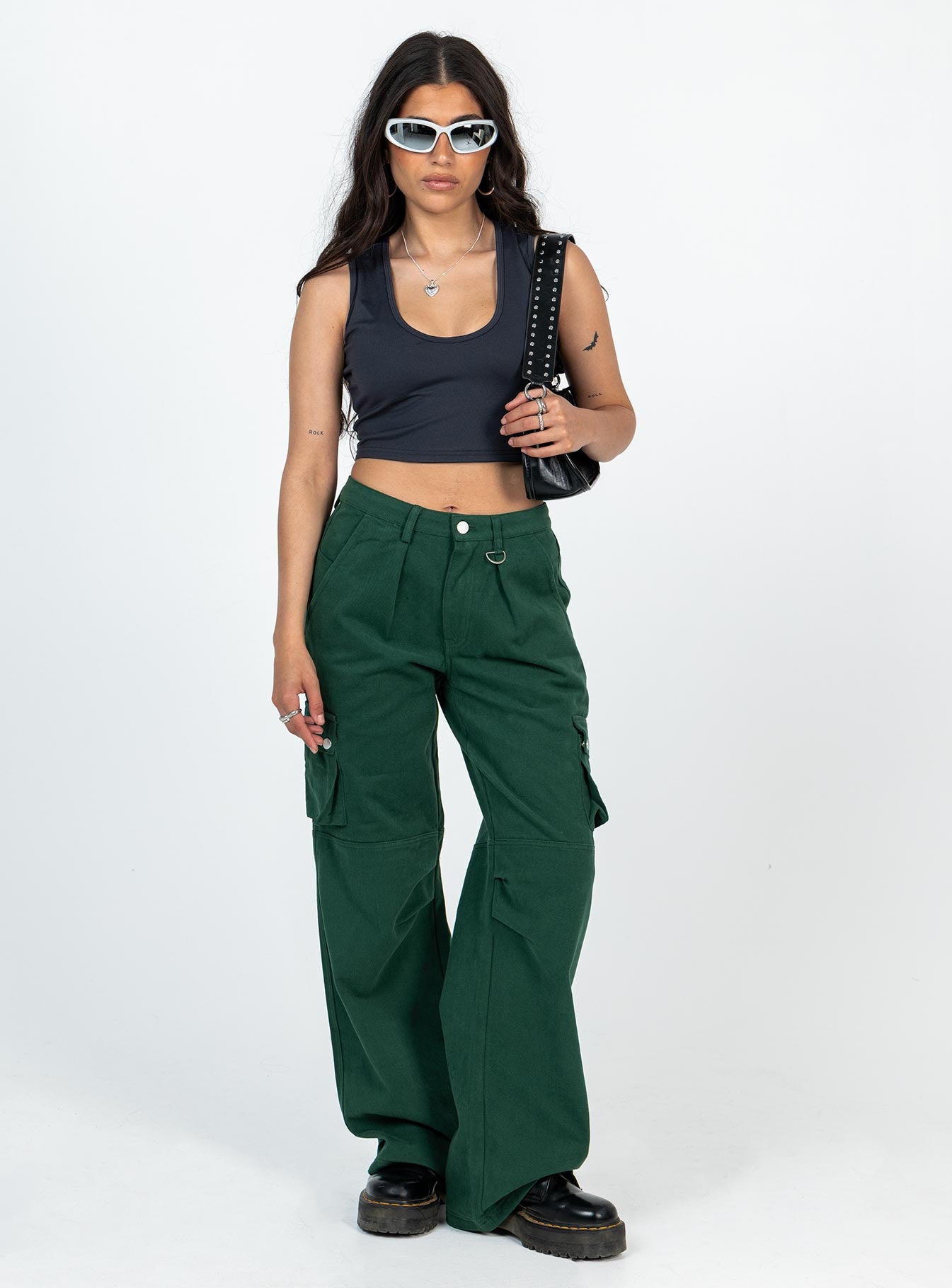 Paige Mid Rise Cargo Jean Denim Green Petite - Image 3