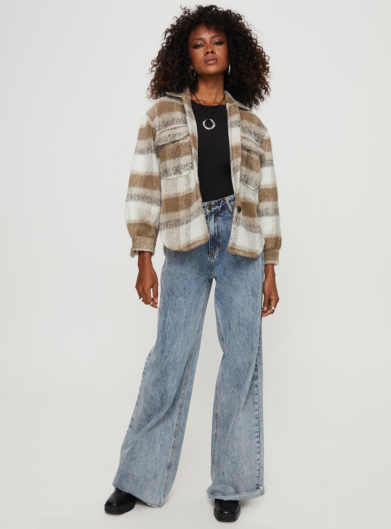 Kreppel Plaid Shacket Brown - Image 3