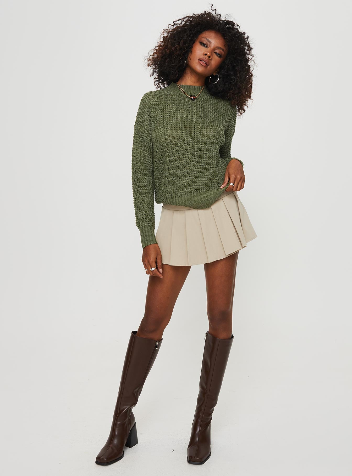 Wholesome Waffle Knit Sweater Green - Image 3