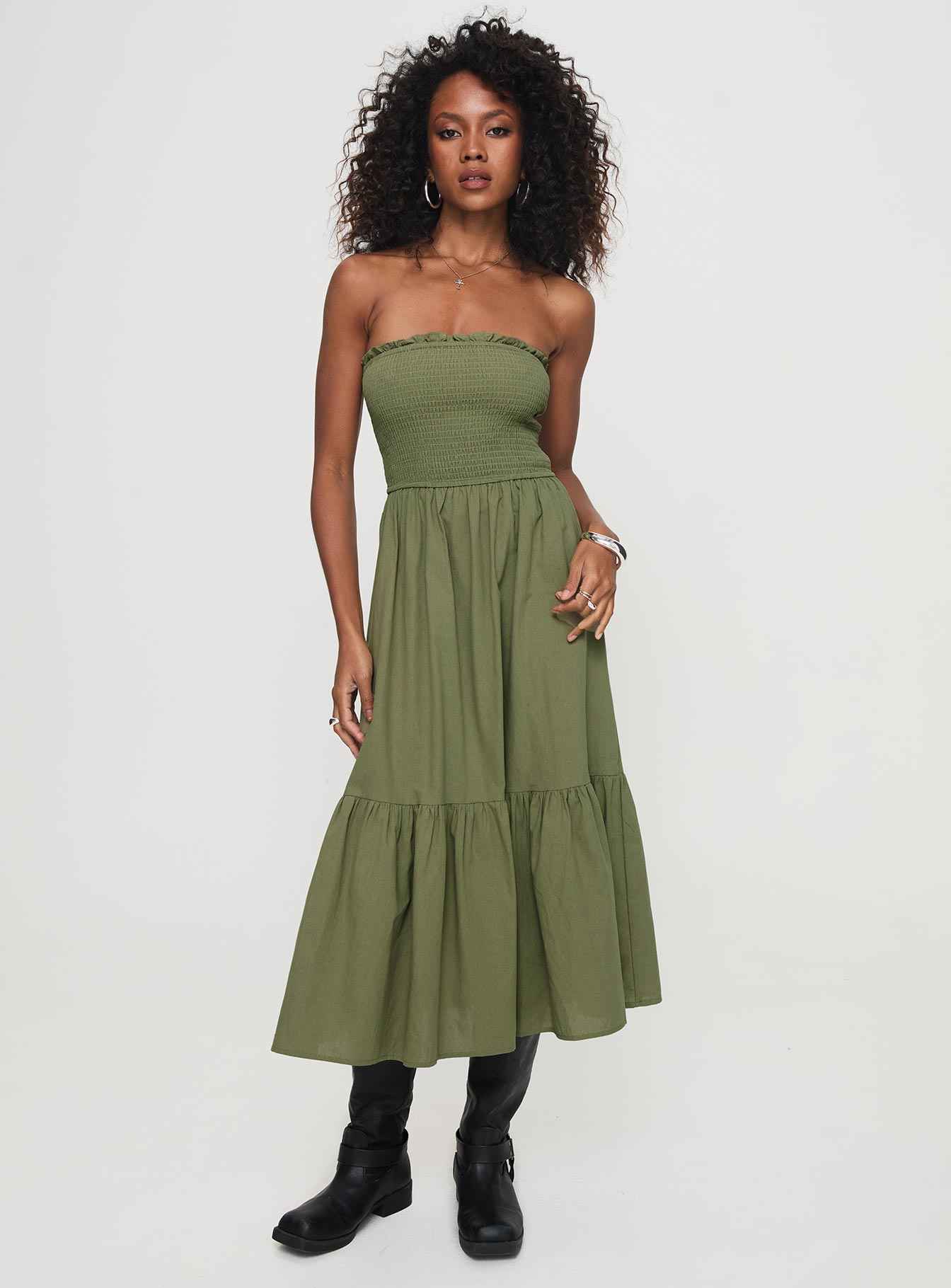 Chani Strapless Maxi Dress Olive - Image 2