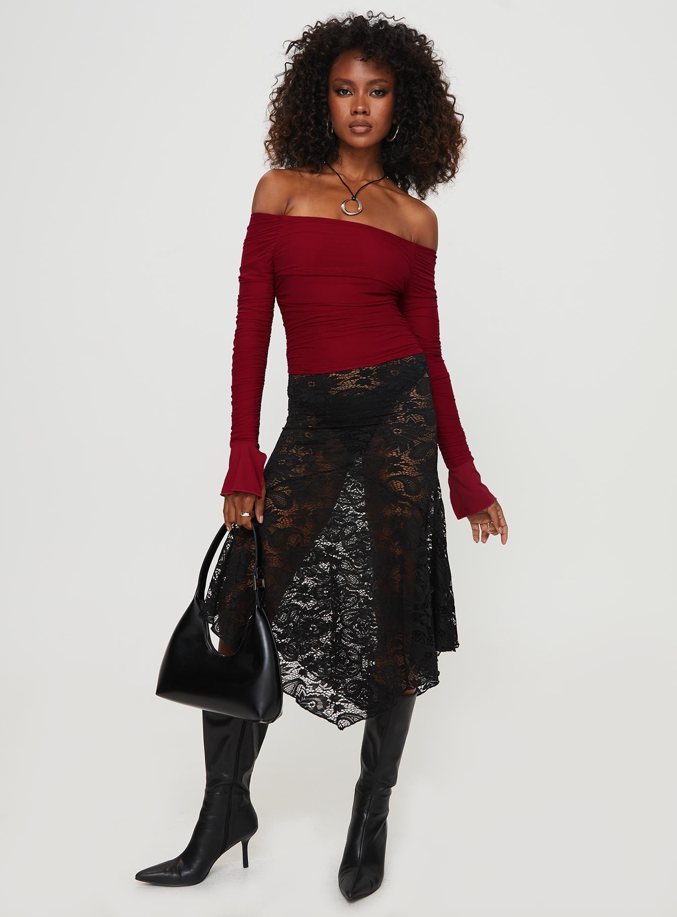Moreno Off The Shoulder Top Burgundy - Image 3