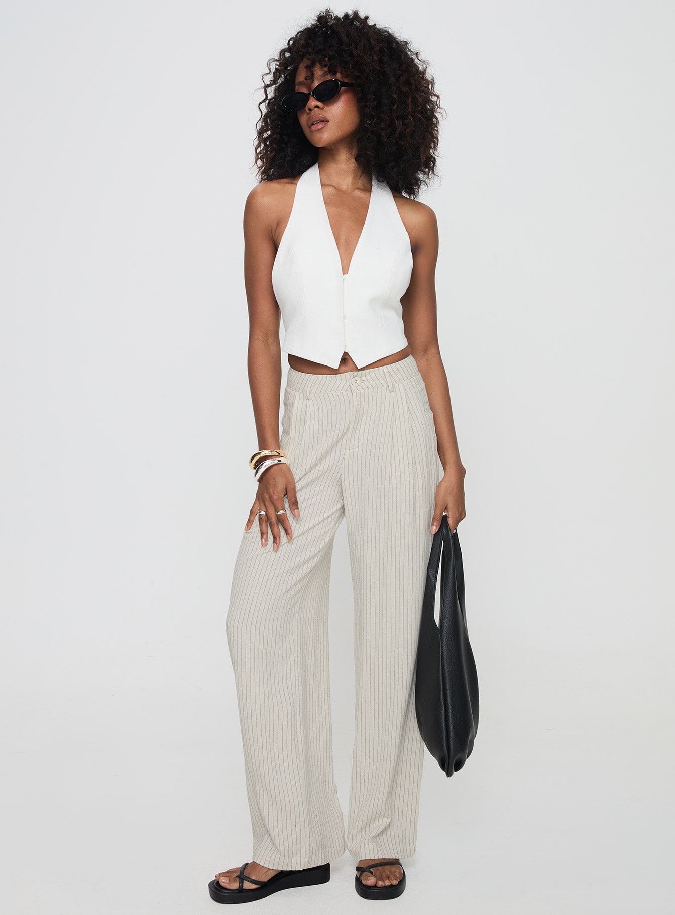 Hayze Linen Pant Beige Pinstripe - Image 3