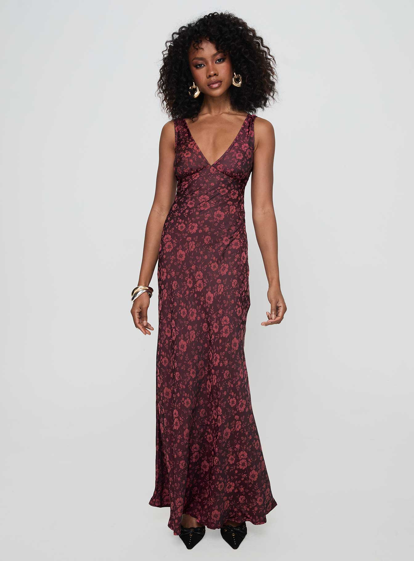 Nell Jacquard Maxi Dress Burgundy - Image 3