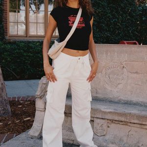 Paige Mid Rise Cargo Jean White