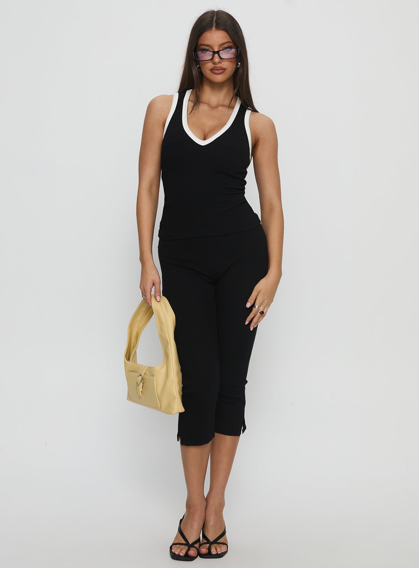 Baseline V Neck Rib Tank Top Black / White - Image 3