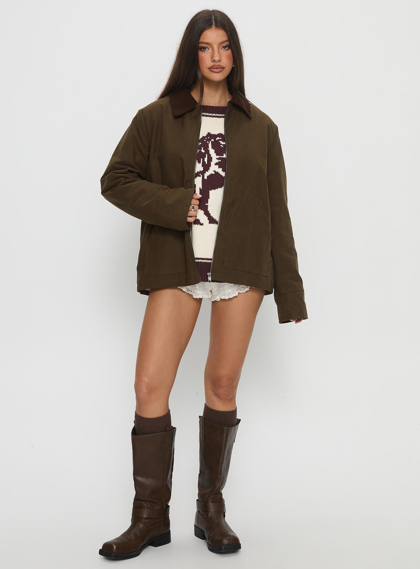 Livya Contrast Collar Utility Jacket Khaki - Image 3