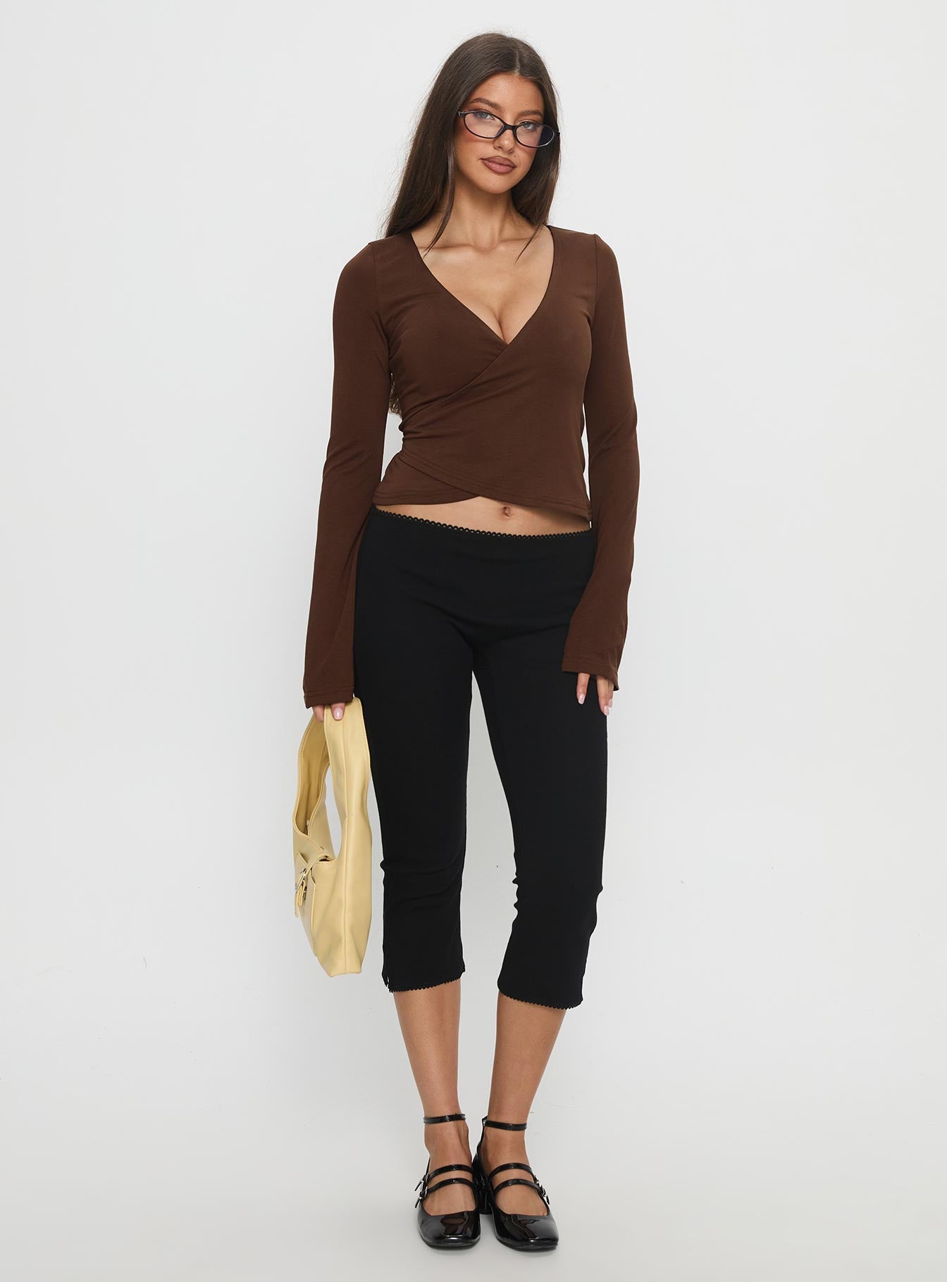 Stefanee Long Sleeve Wrap Top Brown - Image 3