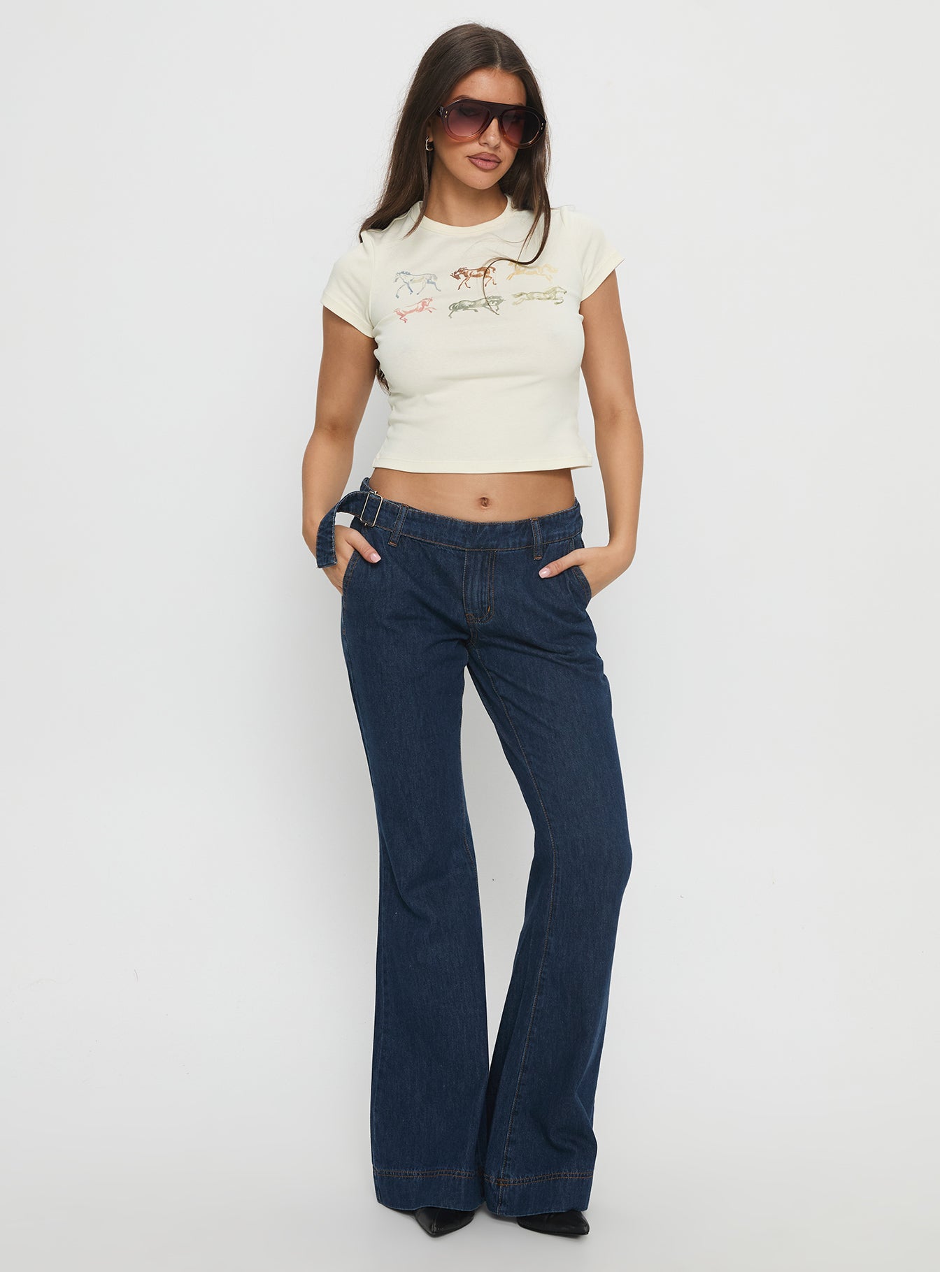 Acapulco Low Rise Flare Jeans Dark Blue Wash - Image 3
