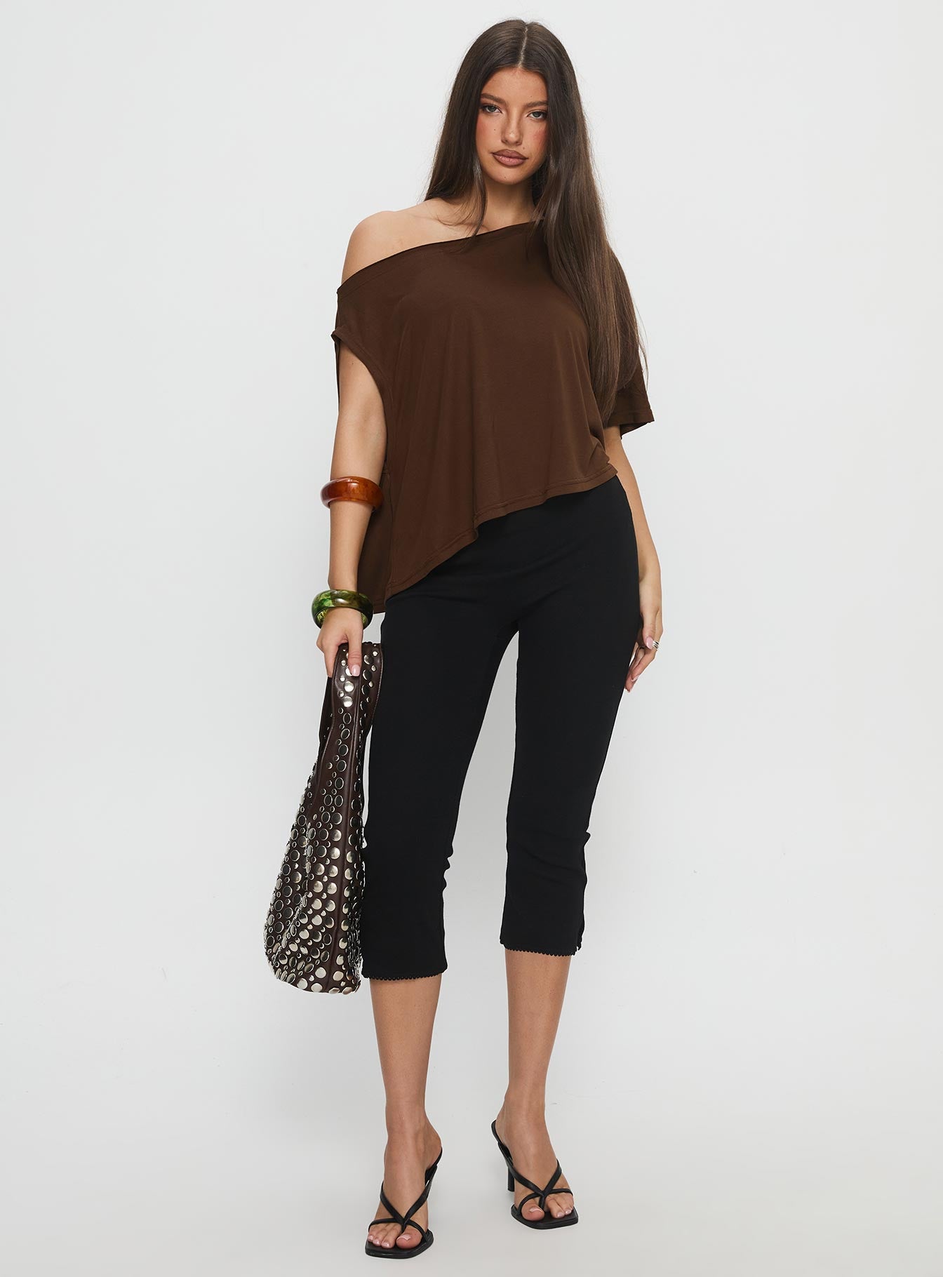 Passerby Asymmetrical Off Shoulder Top Brown - Image 3