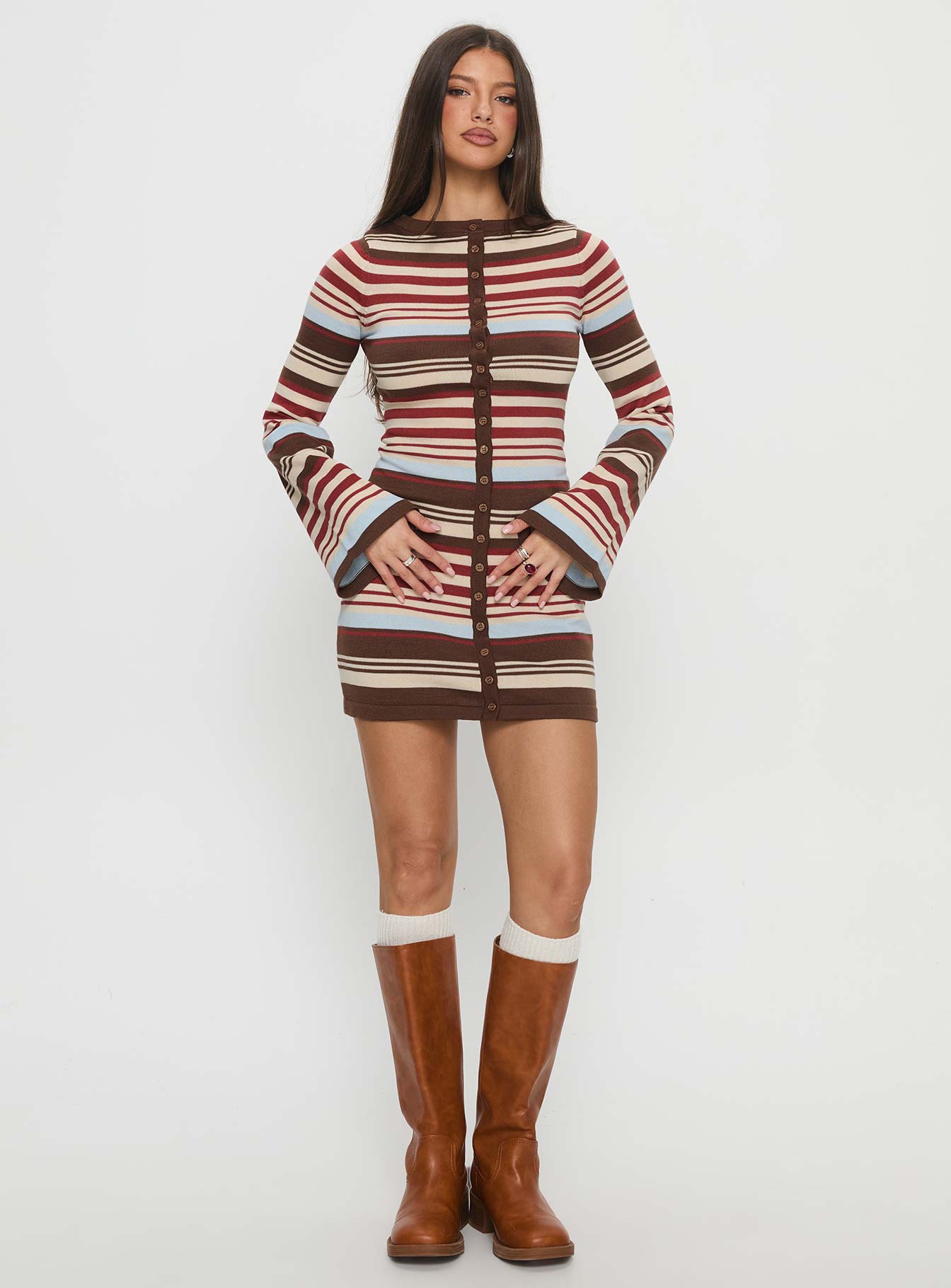 Norelai Long Sleeve Knit Mini Dress Multi Stripe - Image 3