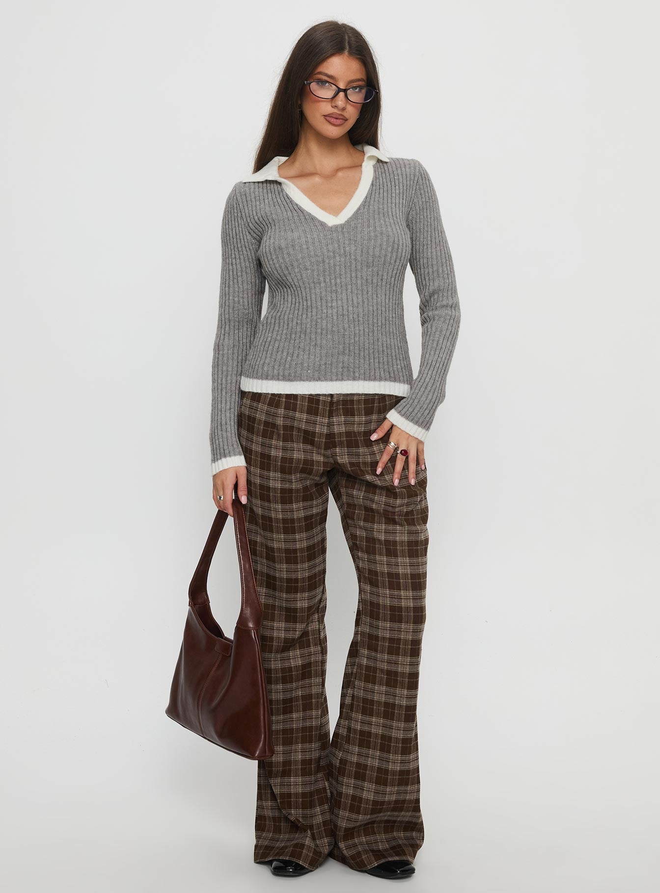 Emiroki Straight Leg Pants Brown Check - Image 3