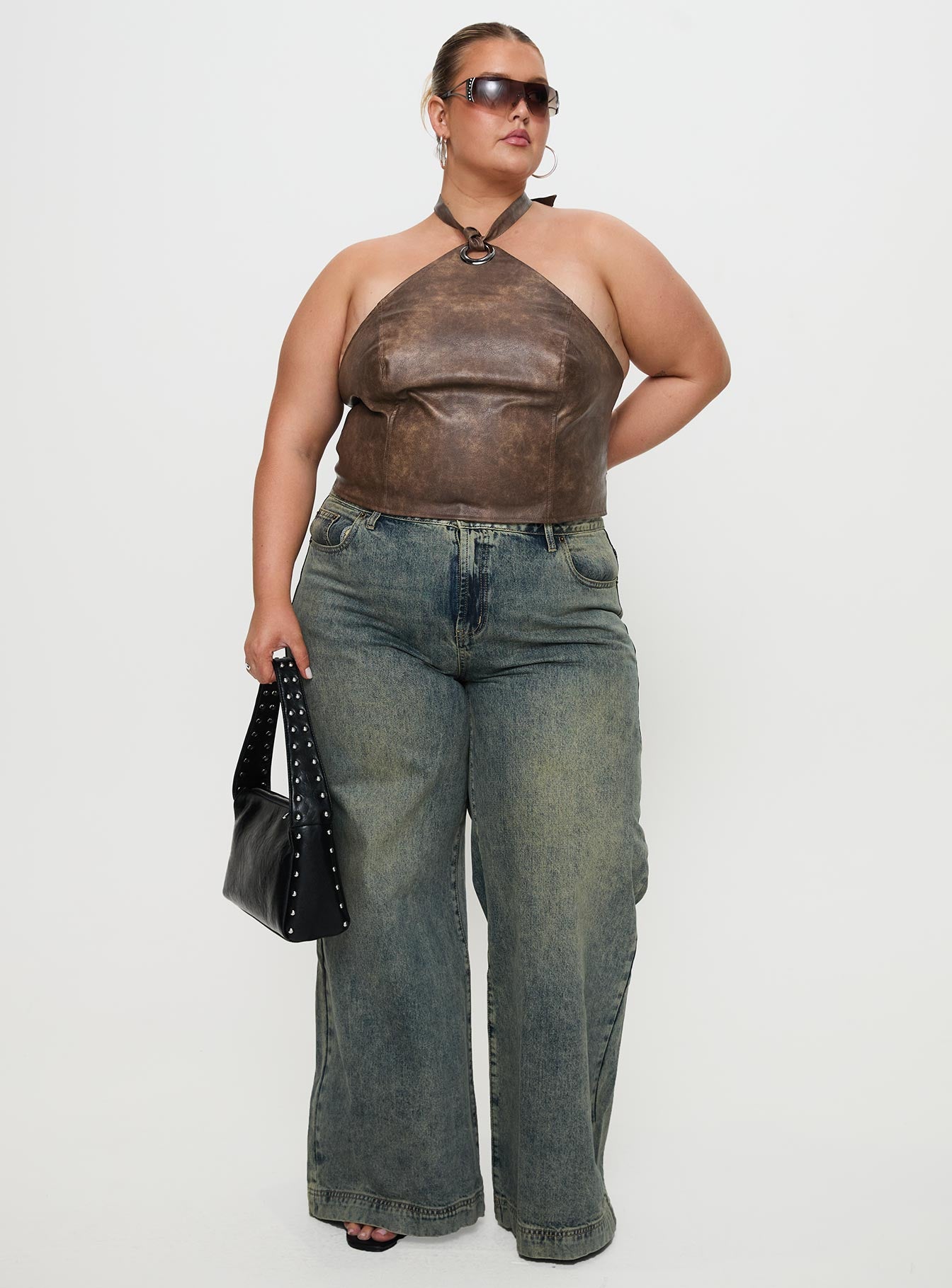 Treat You Better Ring Detail Faux Leather Top Brown Curve - Image 3