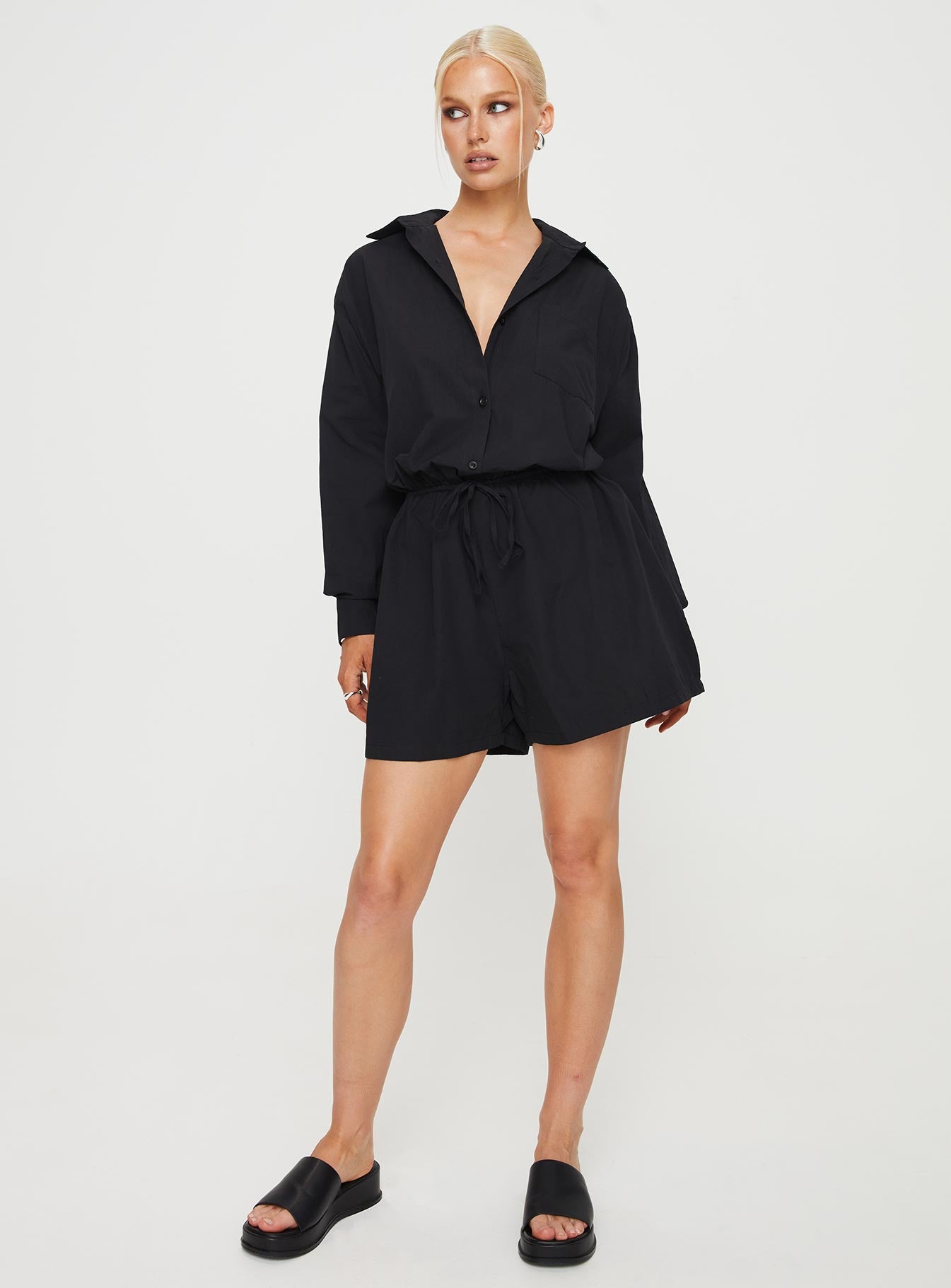 Enlighten Me Long Sleeve Romper Black - Image 2