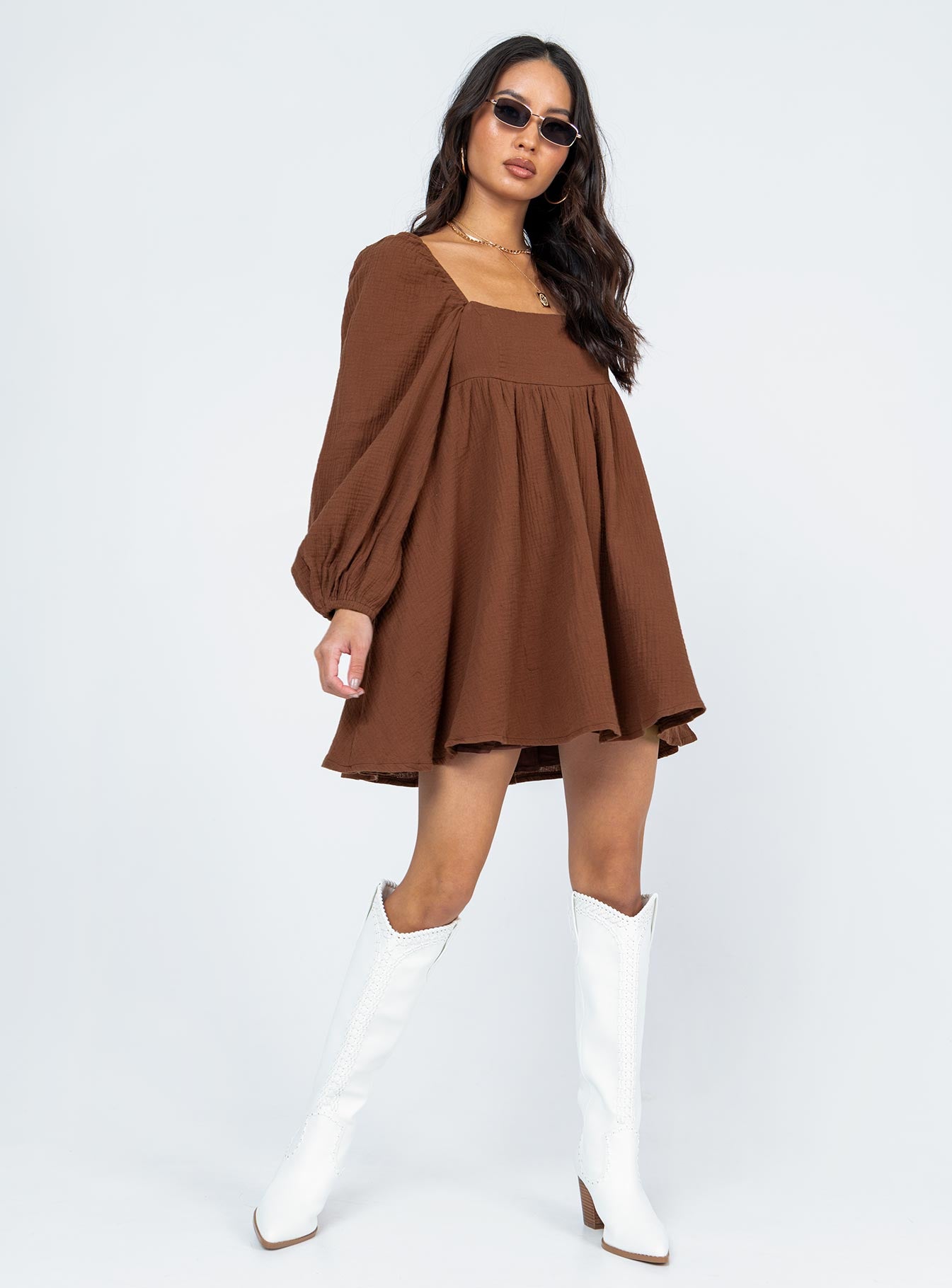 Lorna Long Sleeve Mini Dress Brown - Image 2