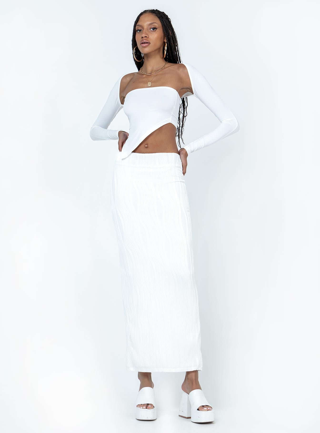 Echo Low Waist Knitted Maxi Skirt White - Image 3