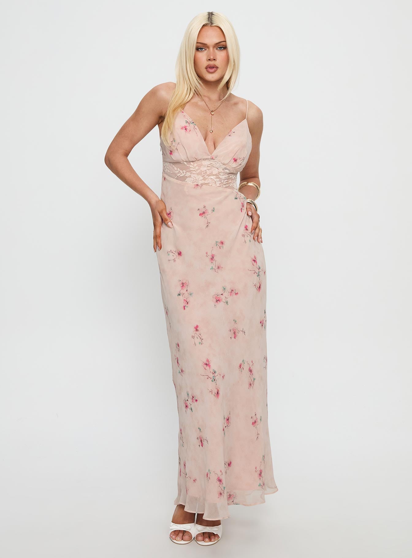Rheina Lace Maxi Dress Pink Floral - Image 2