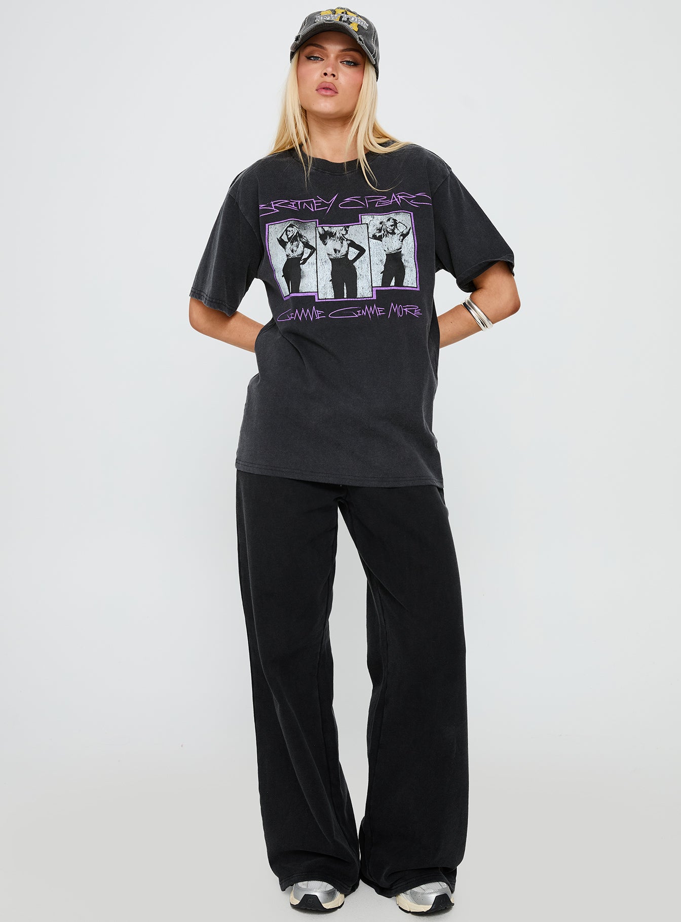 Britney Spears Gimme More Oversized Graphic Top Washed Black - Image 2