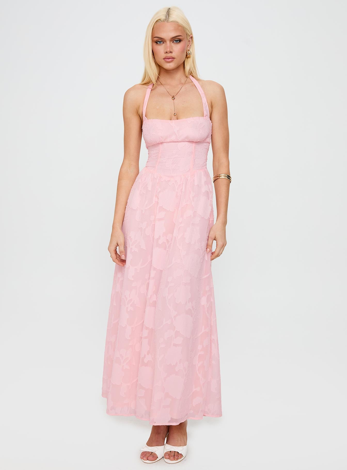 Fransiska Burnout Halter Maxi Dress Pink - Image 3