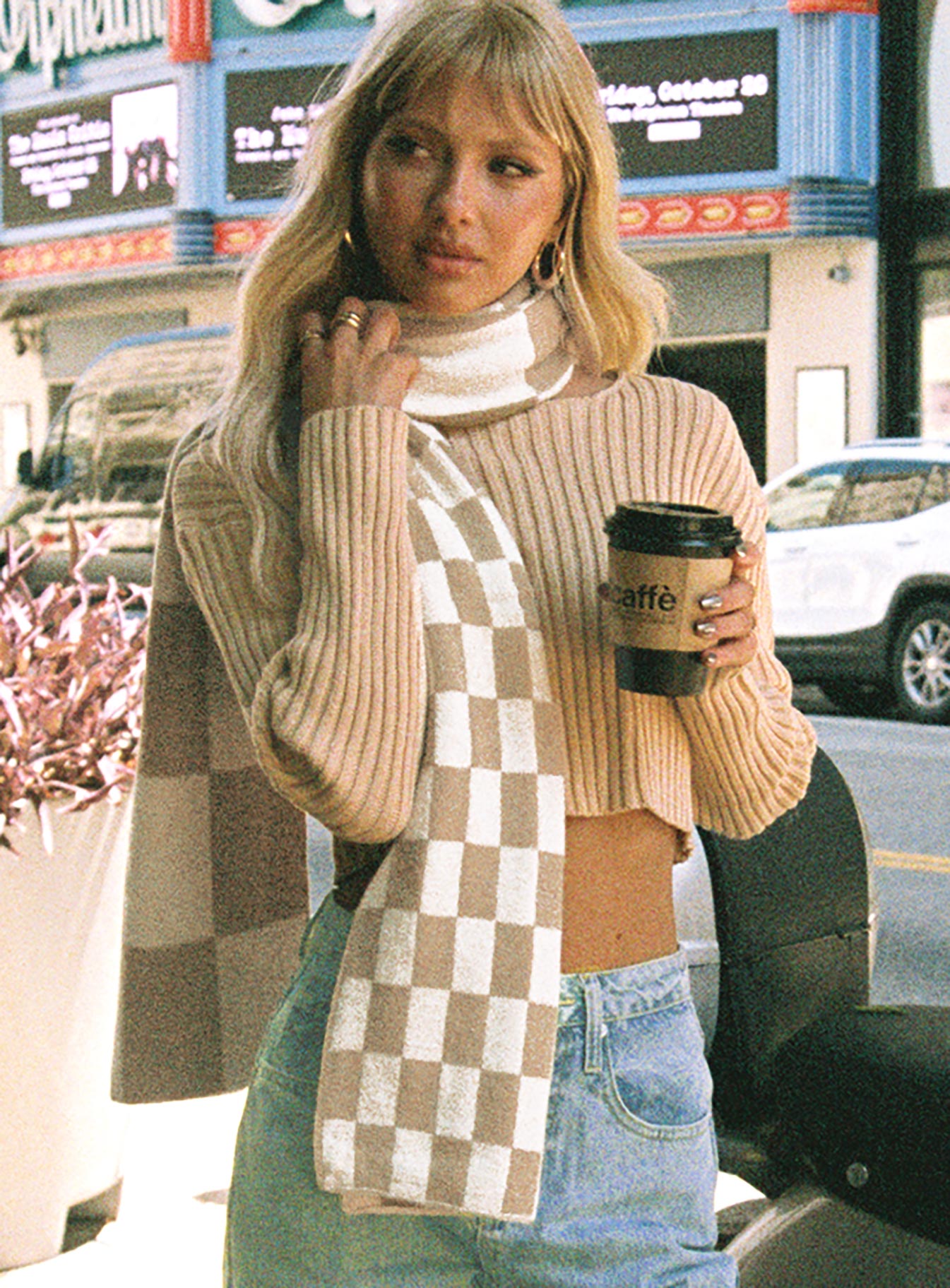 Sage Check Scarf Beige / White - Image 2