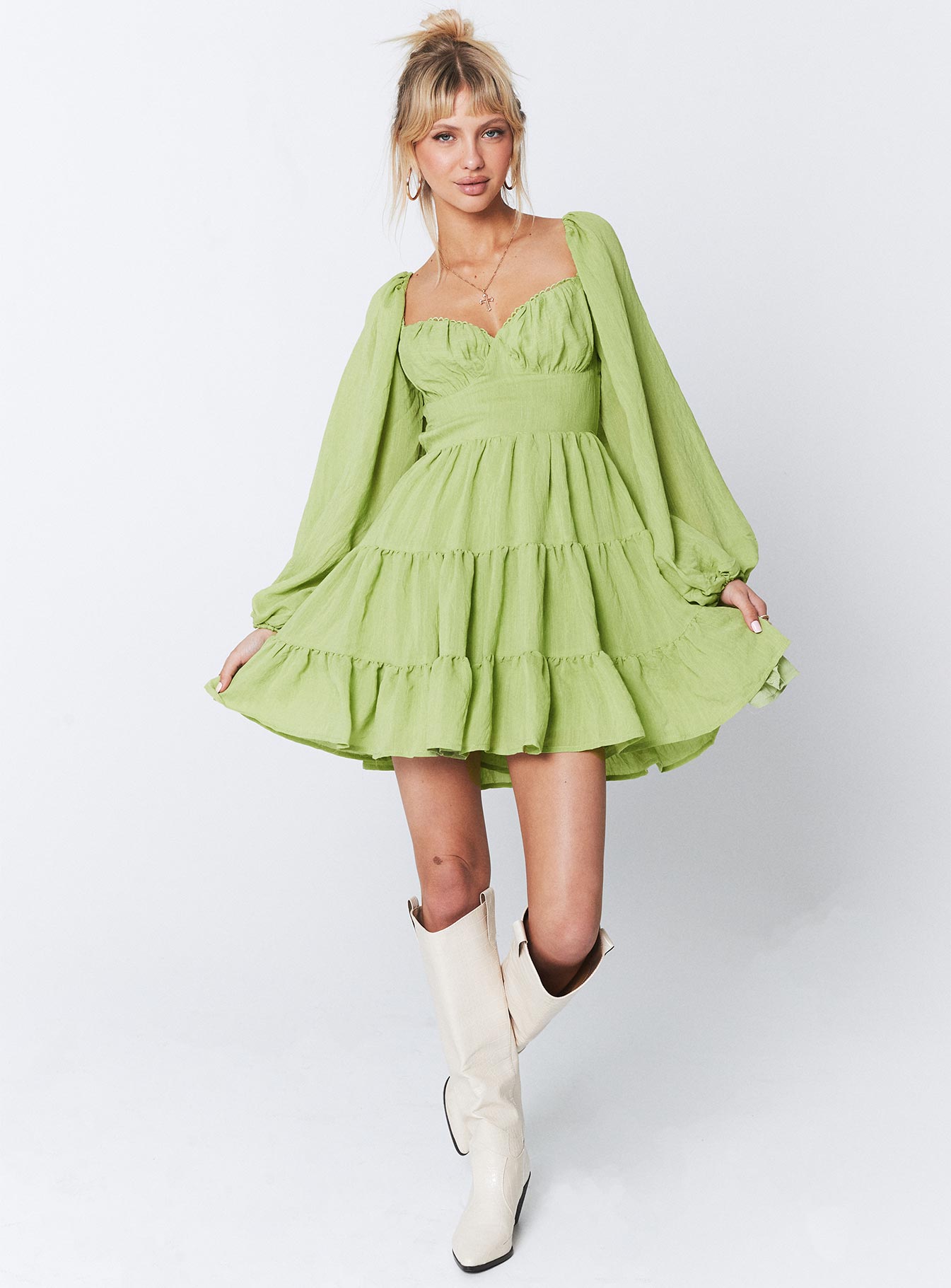 Danny Long Sleeve Mini Dress Green - Image 13