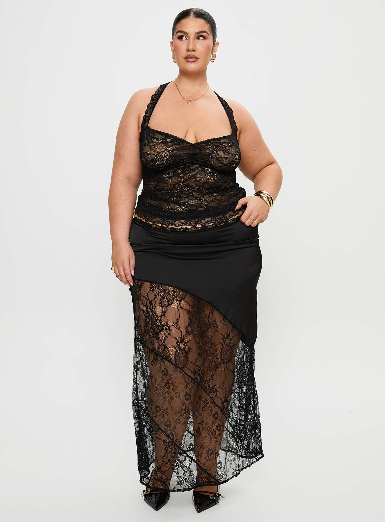 Fantasize Lace Halter Top Black Curve - Image 3
