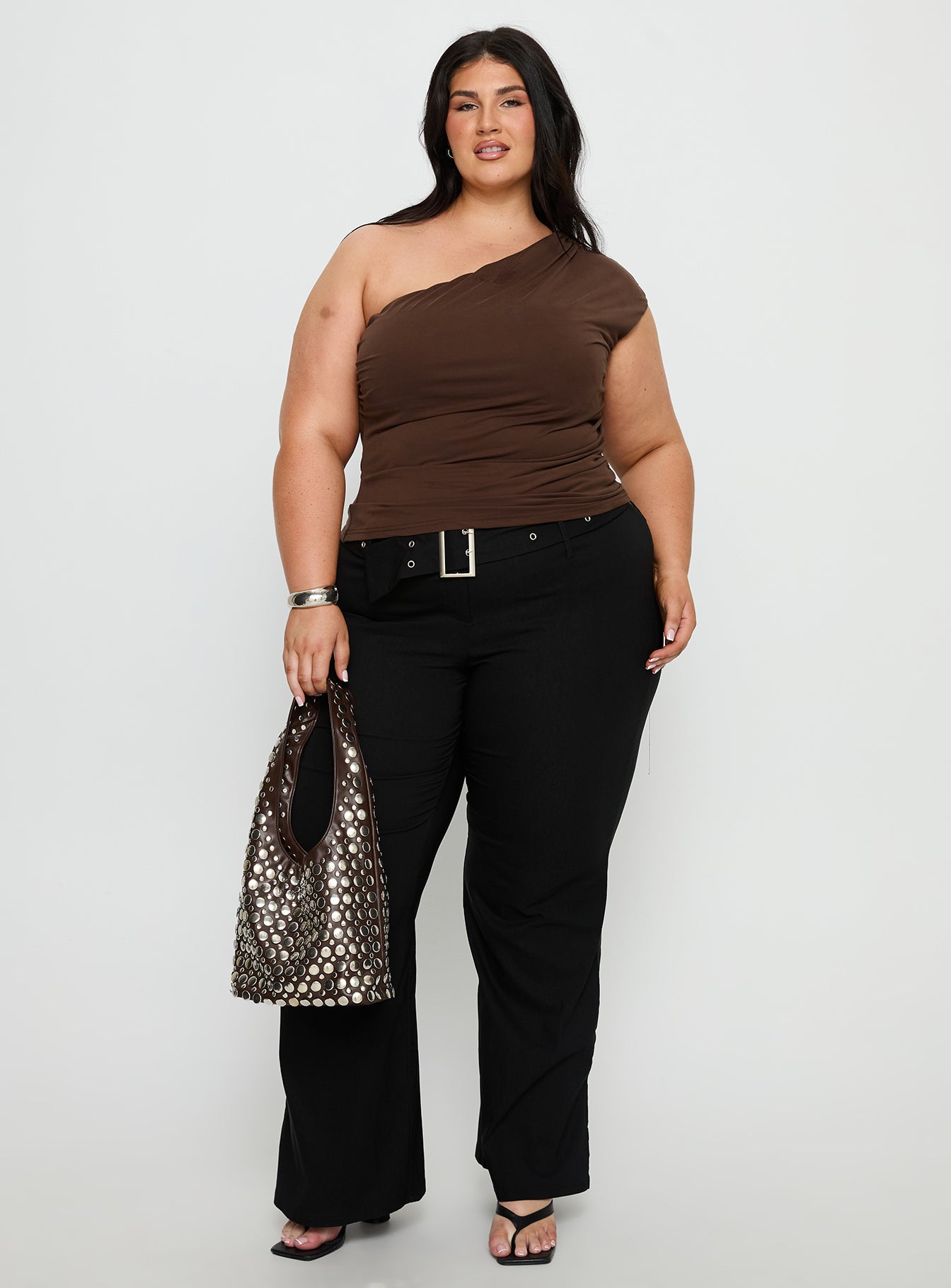 Kortnee Eyelet Detail Flare Leg Pants Black Curve - Image 2