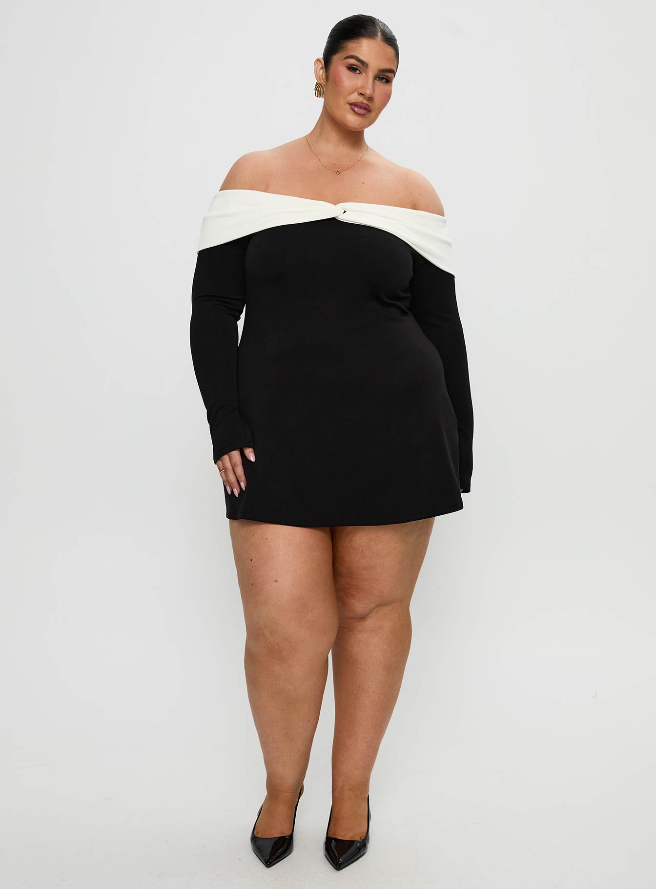 Distractions Off Shoulder Long Sleeve Mini Dress Multi Curve - Image 3