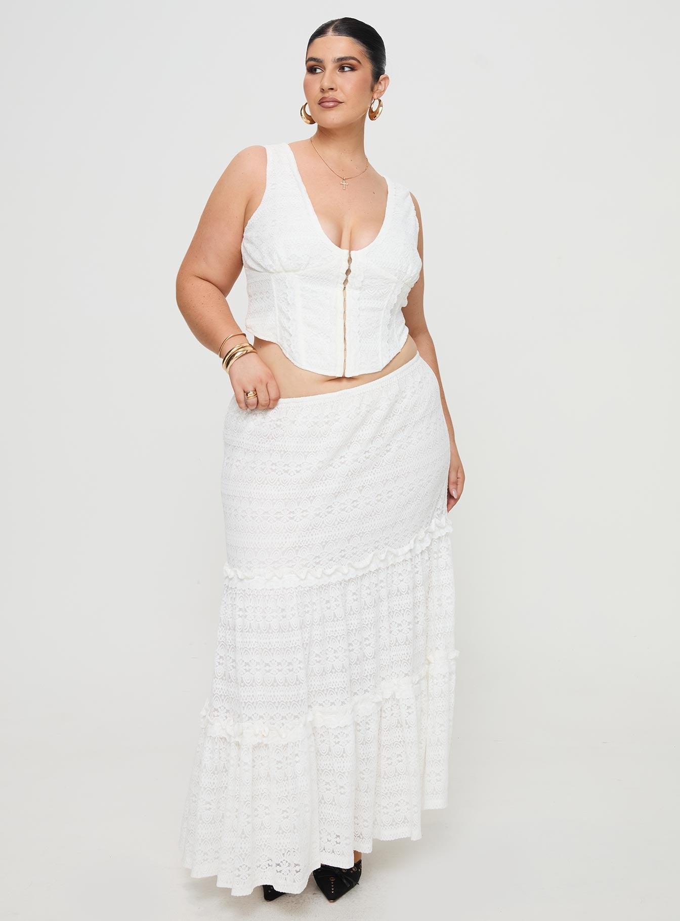 Buttacupe Lace Maxi Skirt White Curve - Image 3
