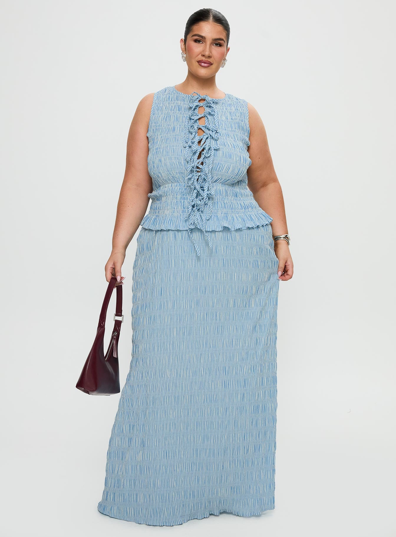 Songbird Shirred Maxi Dress Blue Curve - Image 3