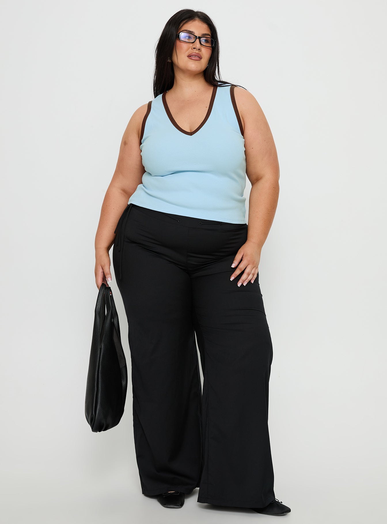 Baseline V Neck Rib Tank Top Blue / Brown Curve - Image 3