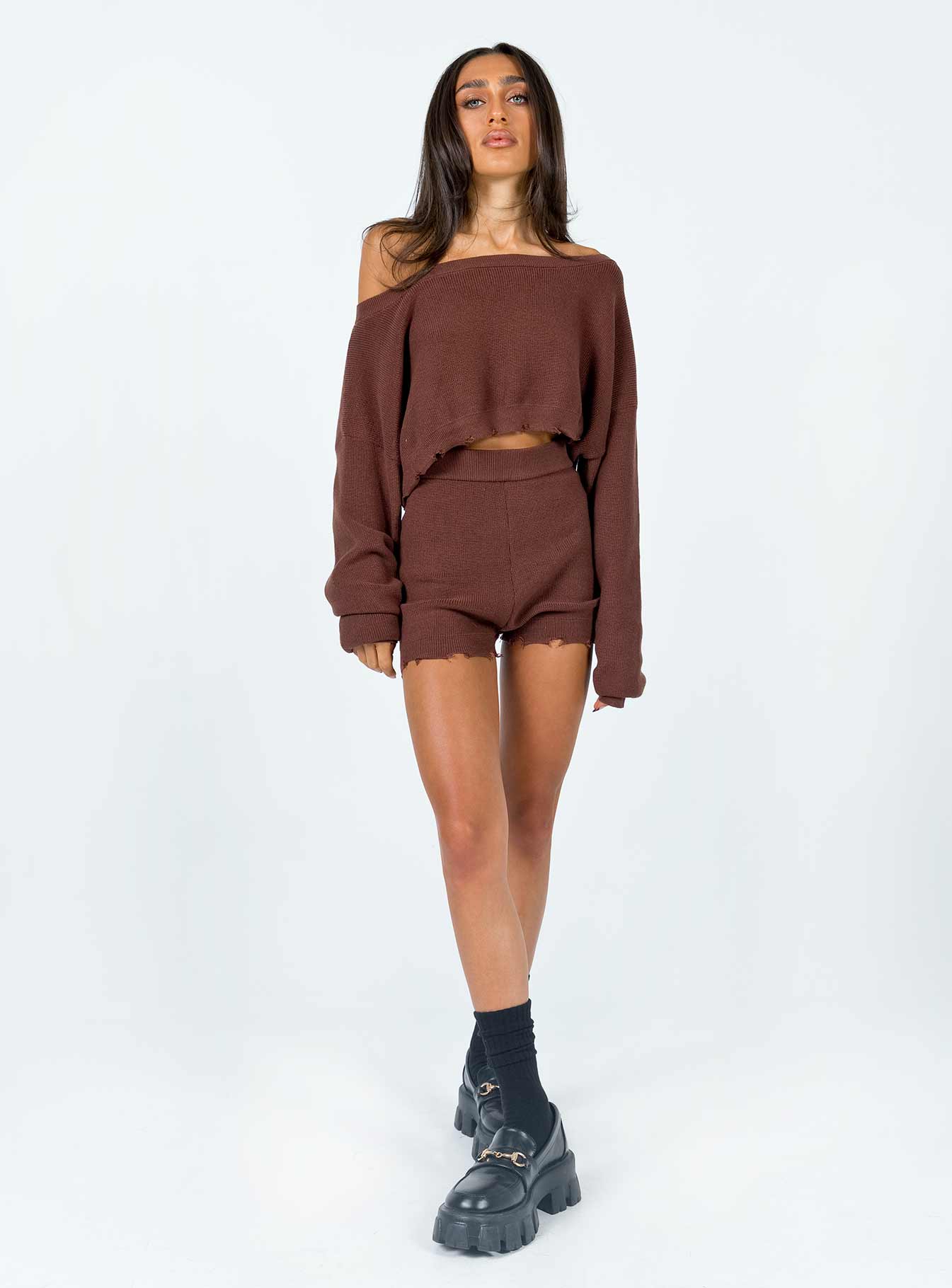 Hazel Knit Shorts Brown - Image 3