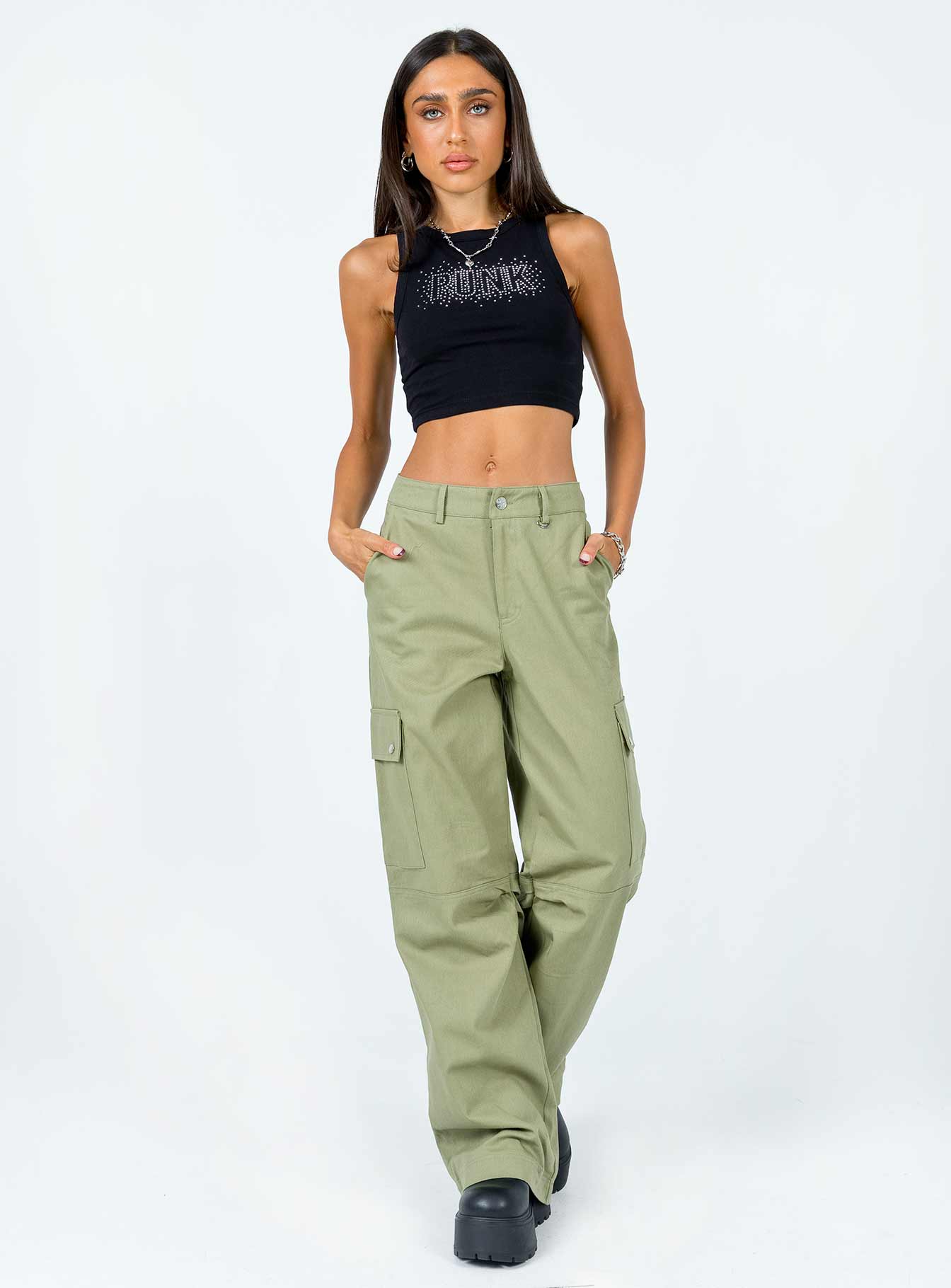 Fallout Mid Rise Cargo Pants Green - Image 8