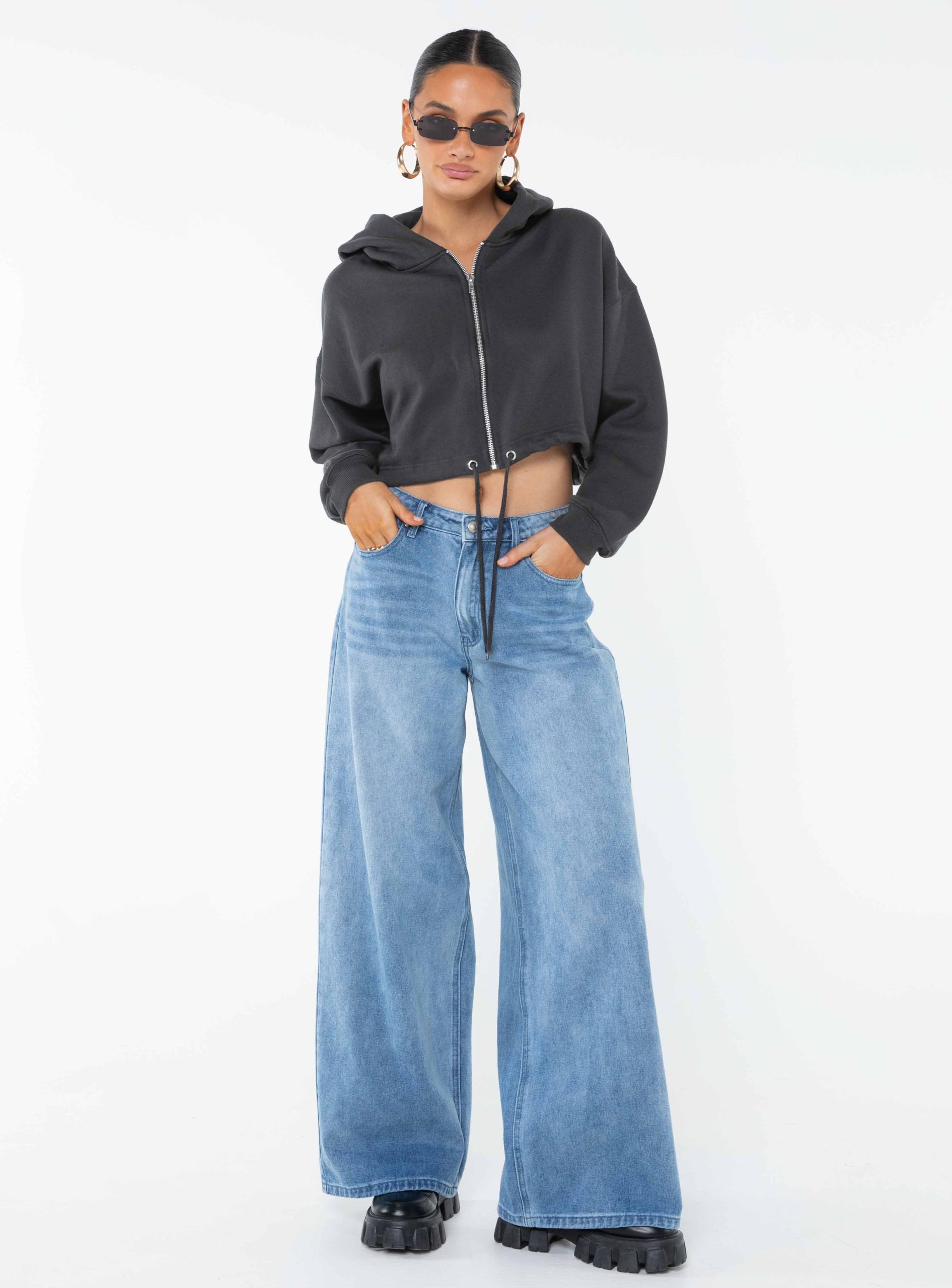 Samwell Cropped Zip Up Hoodie Black Sand - Image 4