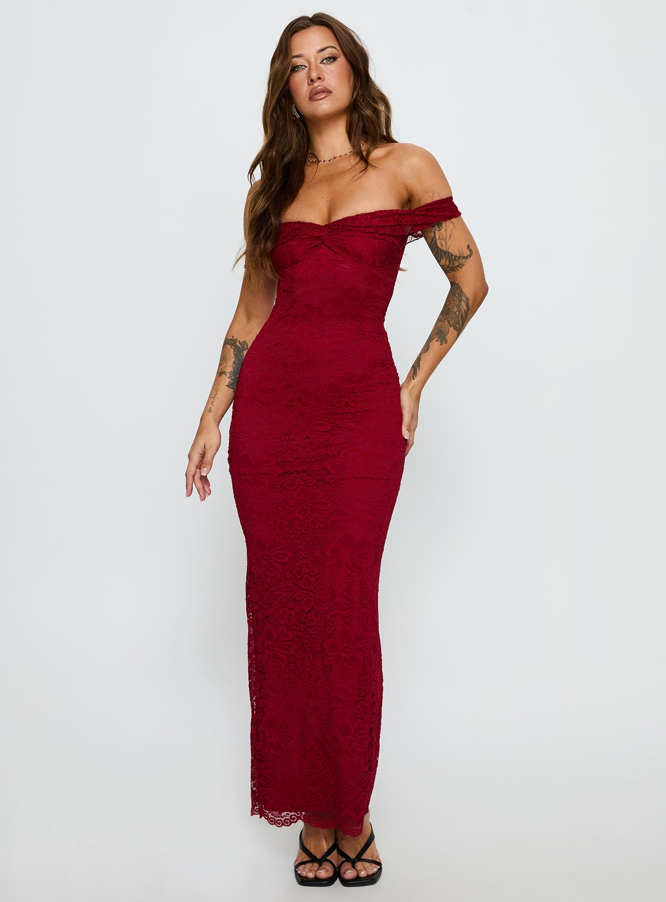 Anabeila Strapless Frill Maxi Dress Red - Image 3