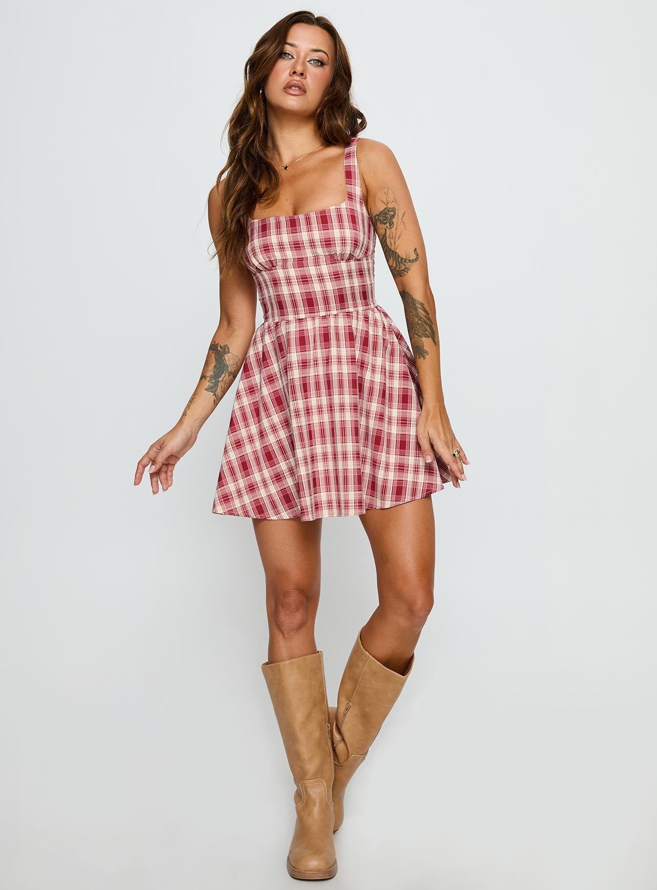 Ofeliah Mini Dress Red Check - Image 3