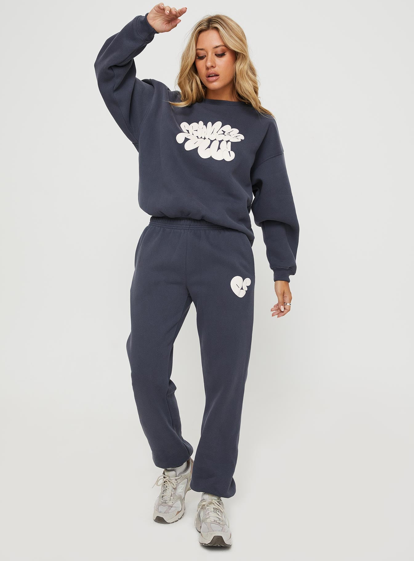 Princess Polly Track Pants Bubble Text Slate / Eggshell - Image 8