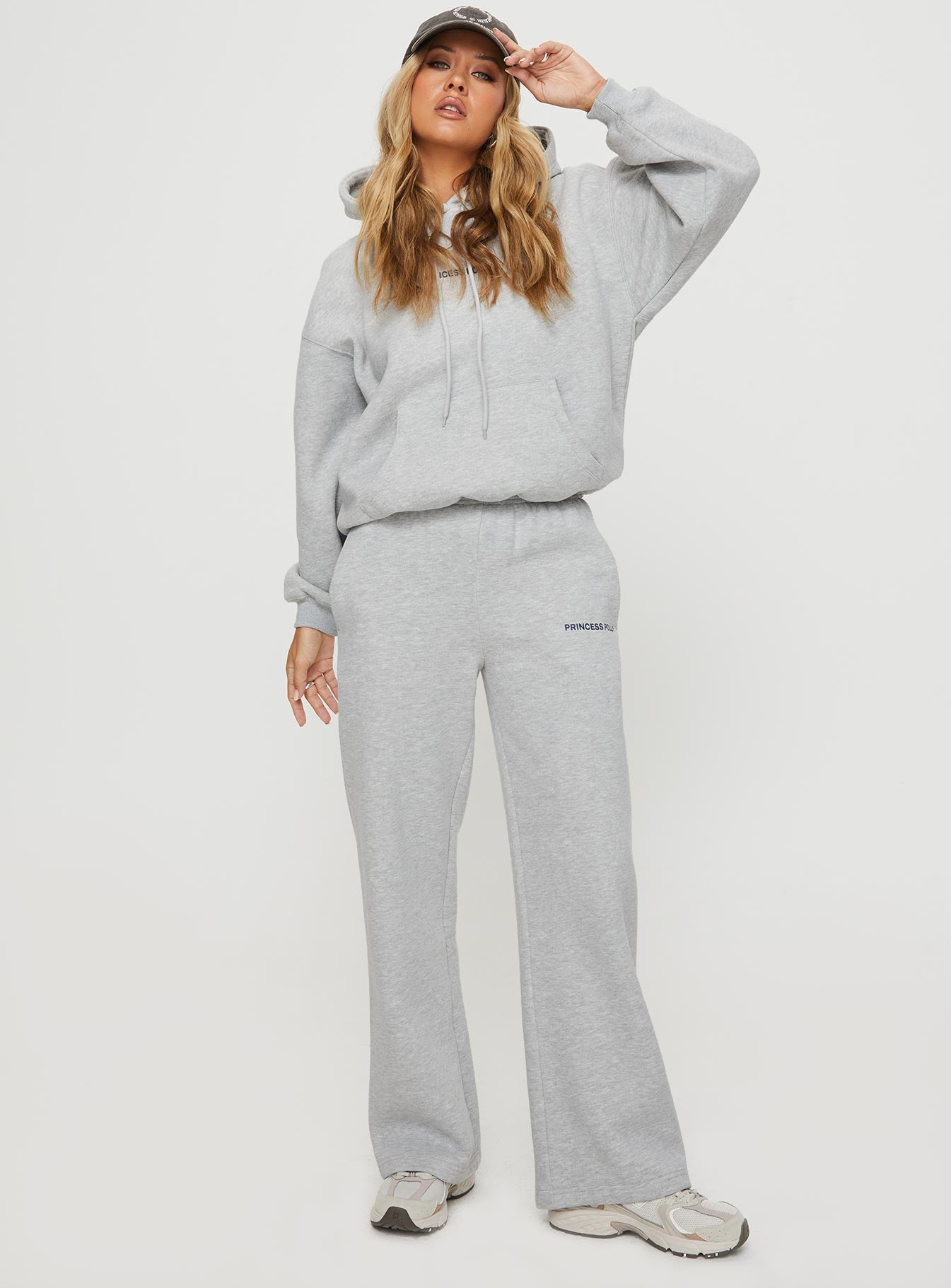Princess Polly Straight Leg Track Pants Text Grey Marle - Image 3