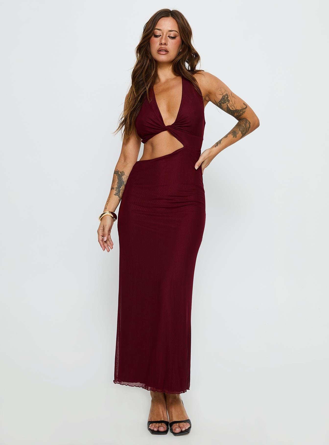 Novalee Keyhole Maxi Dress Burgundy - Image 2
