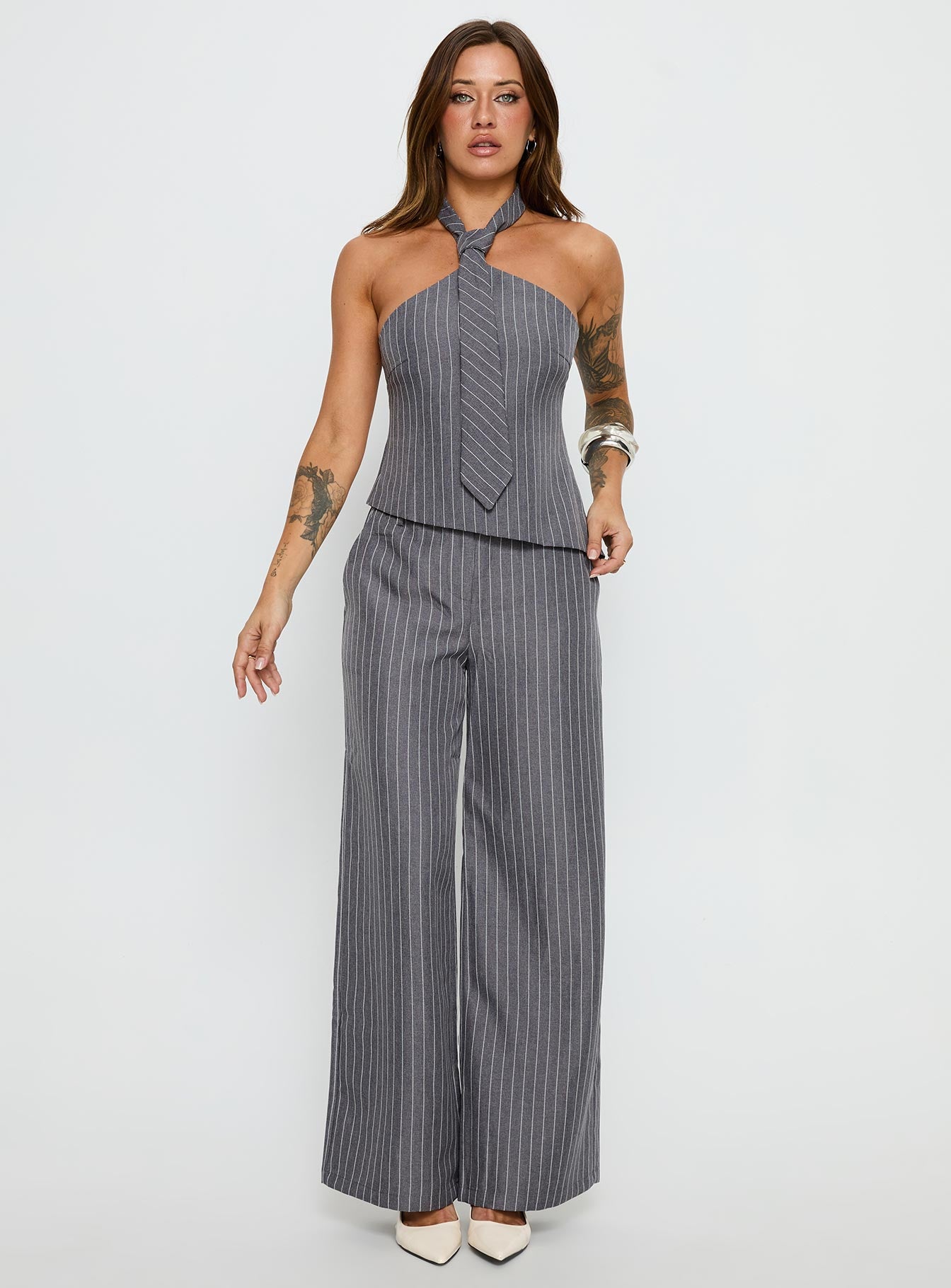 Uvelia Tailored Pants Grey Pinstripe - Image 3