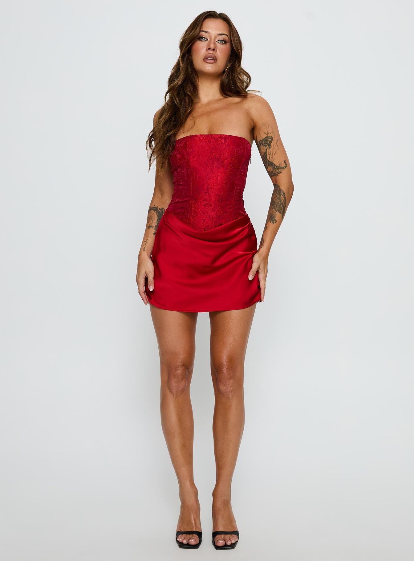 Jenevieve Strapless Drape Mini Dress Red - Image 3