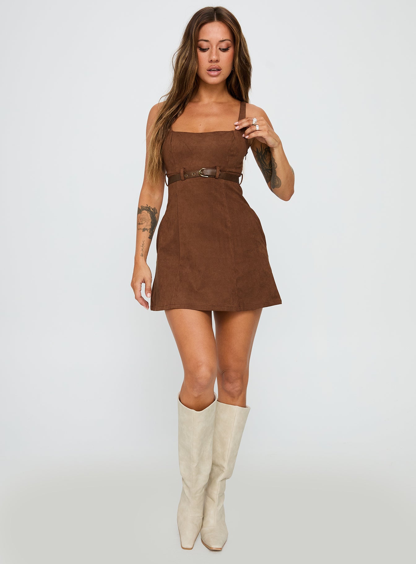 Way Back In Faux Suede Mini Dress Brown - Image 2