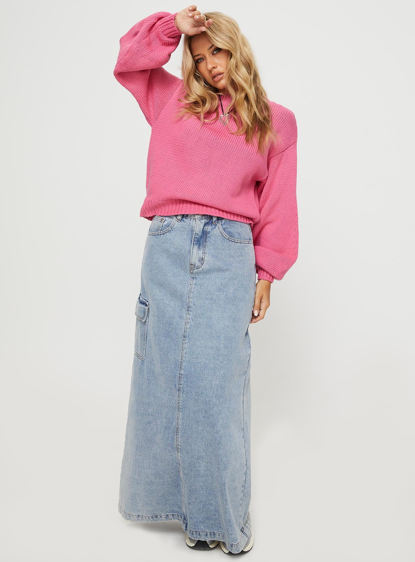 Harmony Balloon Sleeve Knit Sweater Pop Pink - Image 3