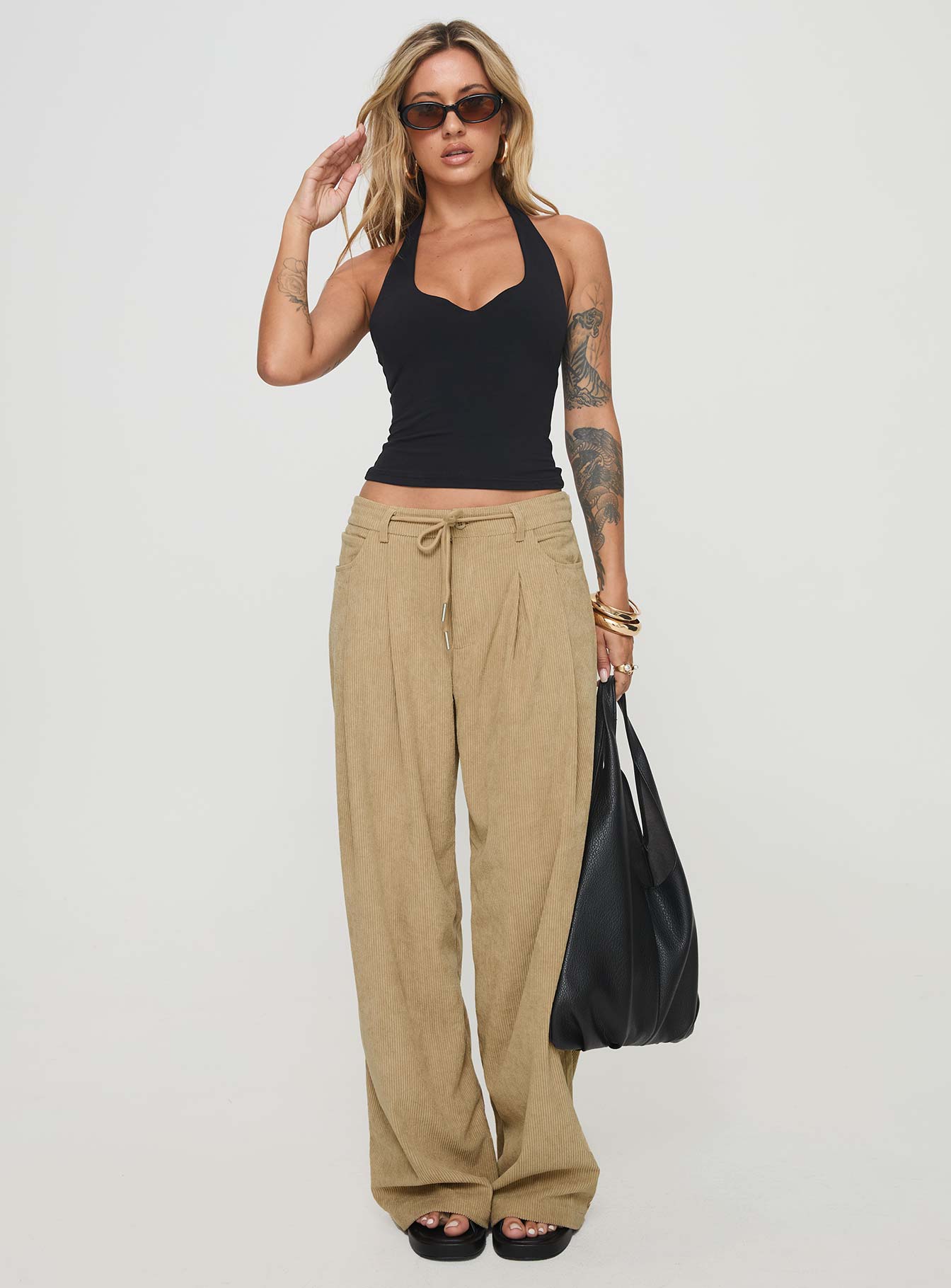 Slouched Tie Up Pant Latte - Image 3