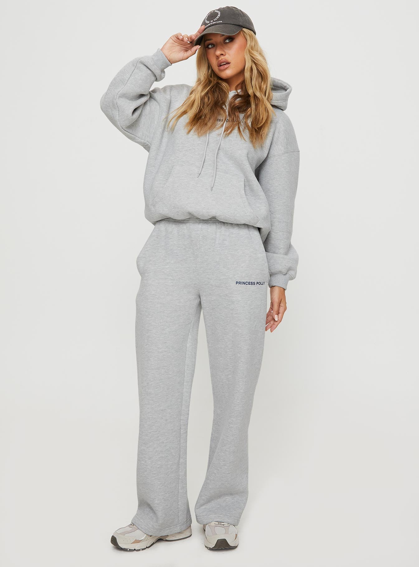 Princess Polly Hooded Sweatshirt Bubble Text Grey Marle / Slate - Image 3